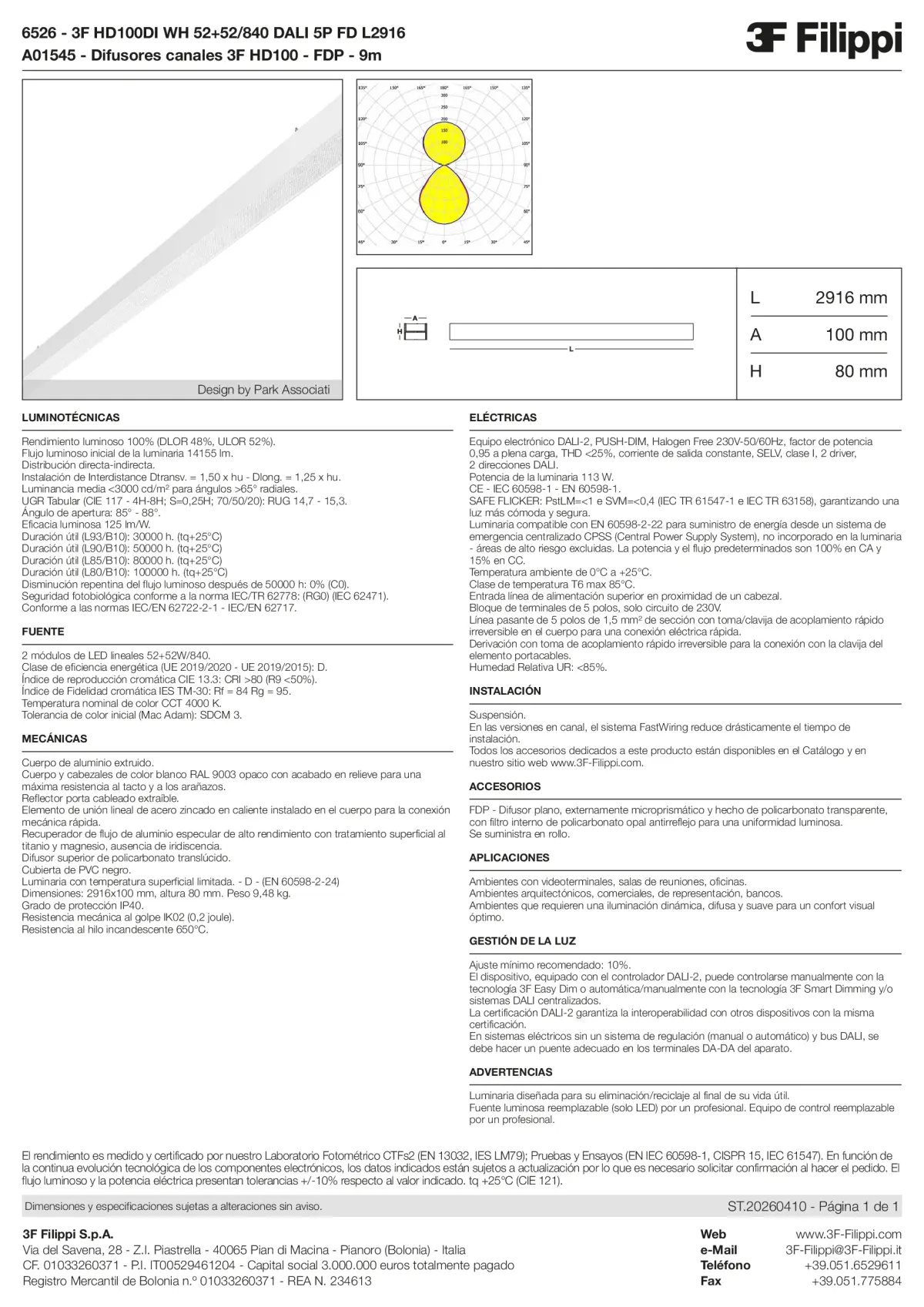6526+A01545 - 3F HD100DI WH 52+52-840 DALI 5P FD L2916 + FDP - Datasheet - es
