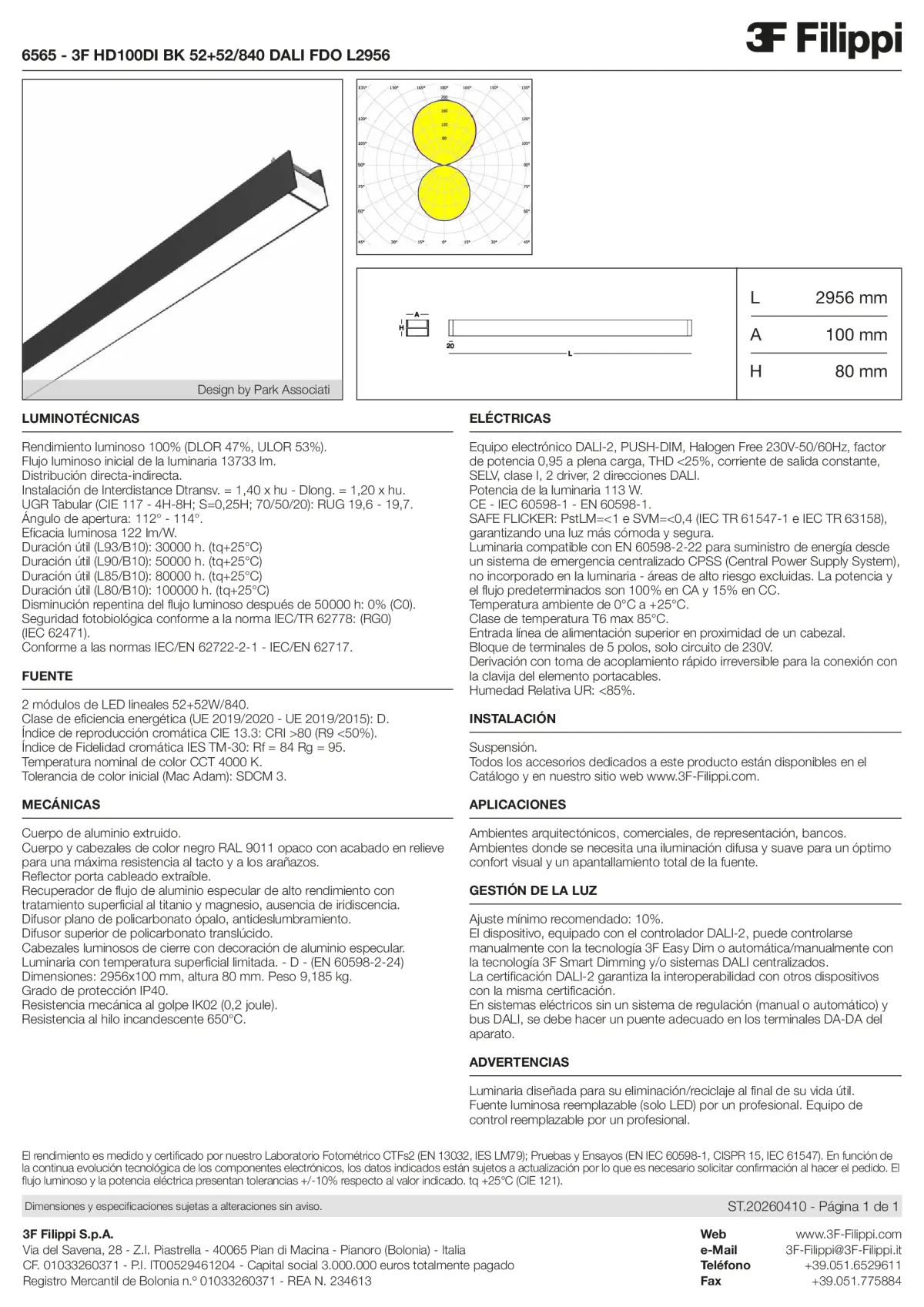 6565 - 3F HD100DI BK 52+52-840 DALI FDO L2956 - Datasheet - es