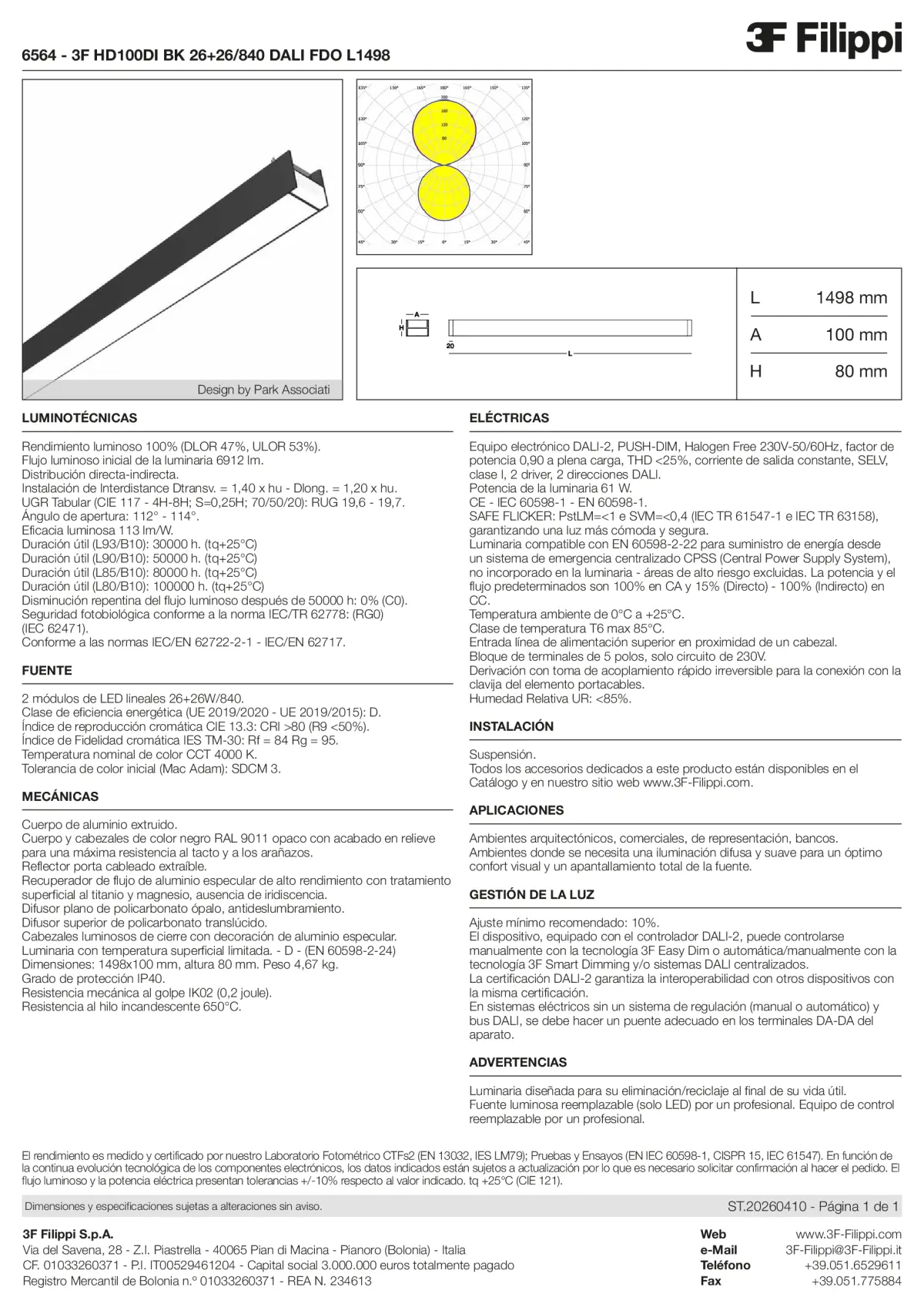 6564 - 3F HD100DI BK 26+26-840 DALI FDO L1498 - Datasheet - es