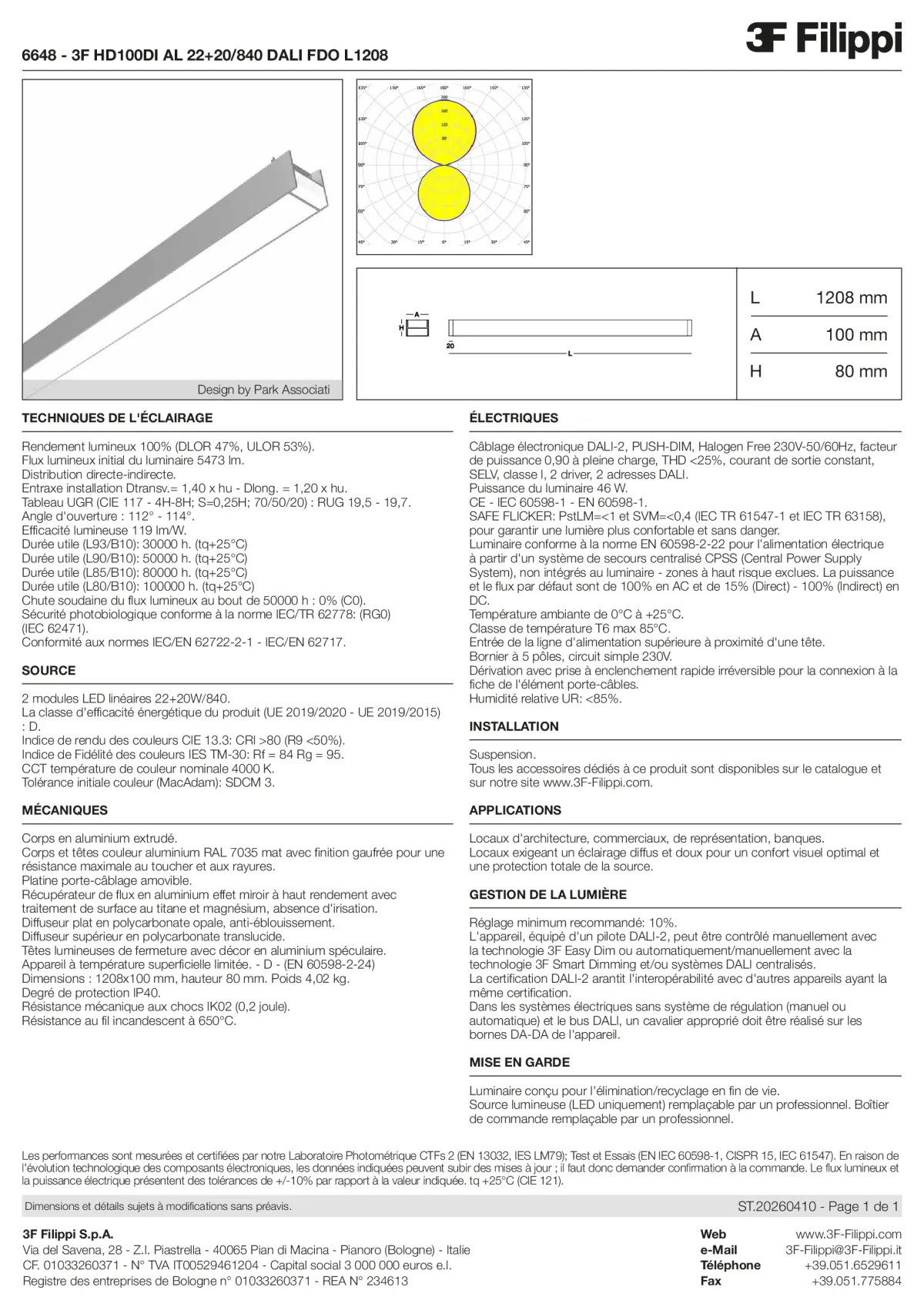 6648 - 3F HD100DI AL 22+20-840 DALI FDO L1208 - Datasheet - fr