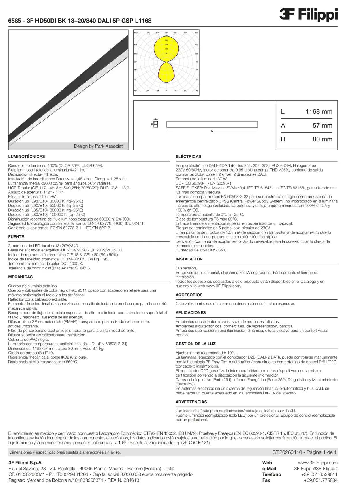 6585 - 3F HD50DI BK 13+20-840 DALI 5P GSP L1168 - Datasheet - es