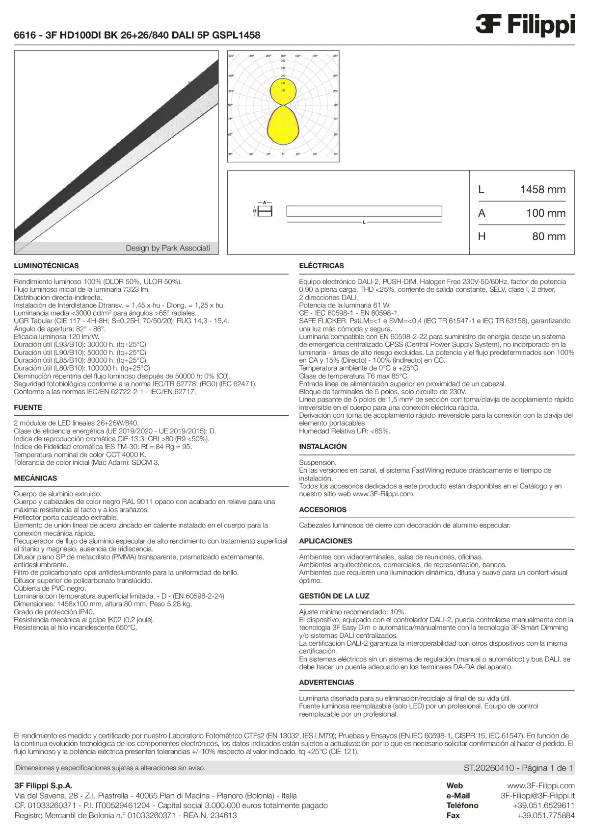6616 - 3F HD100DI BK 26+26-840 DALI 5P GSPL1458 - Datasheet - es