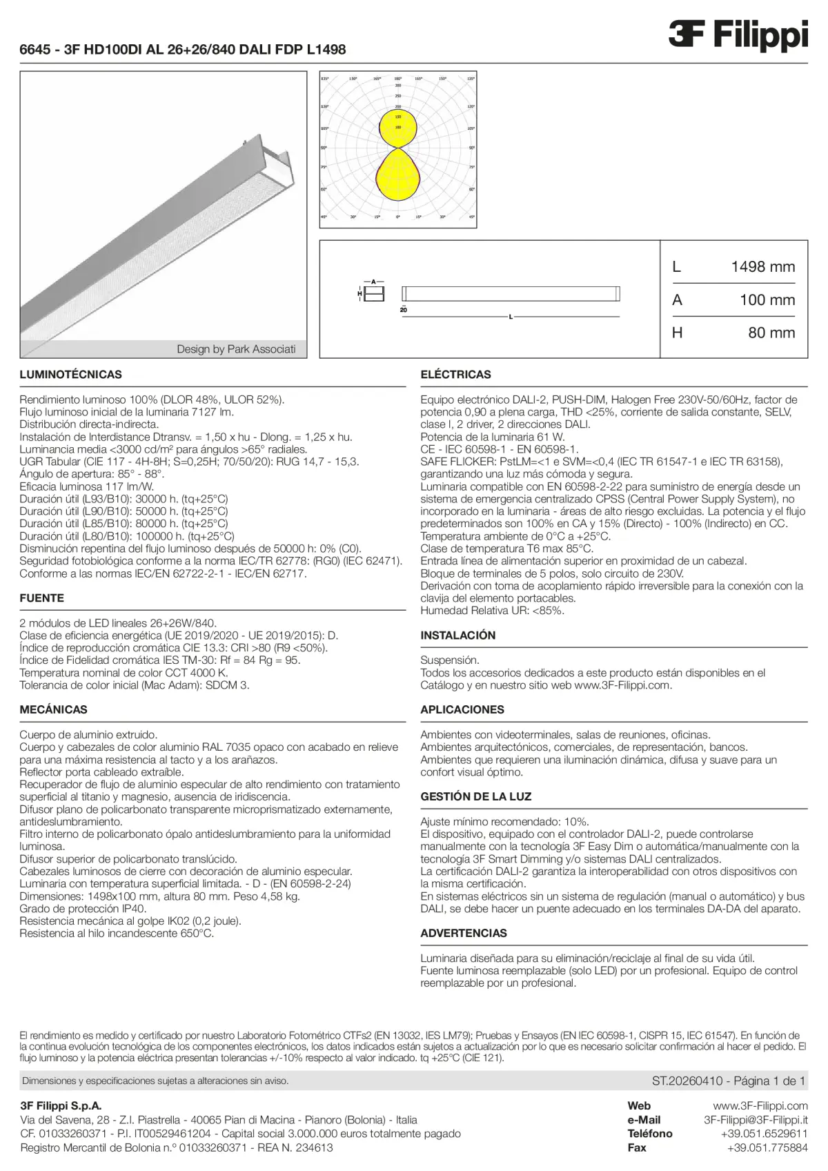 6645 - 3F HD100DI AL 26+26-840 DALI FDP L1498 - Datasheet - es