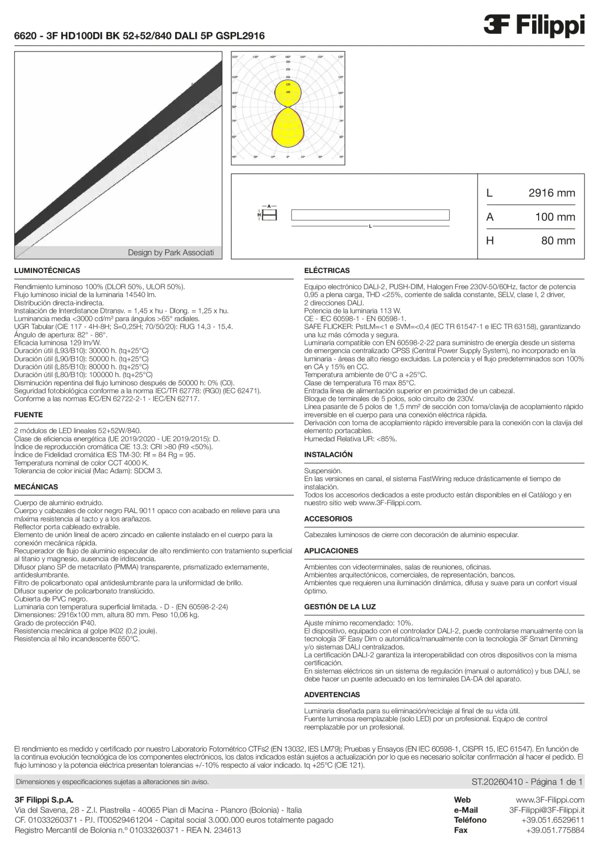 6620 - 3F HD100DI BK 52+52-840 DALI 5P GSPL2916 - Datasheet - es