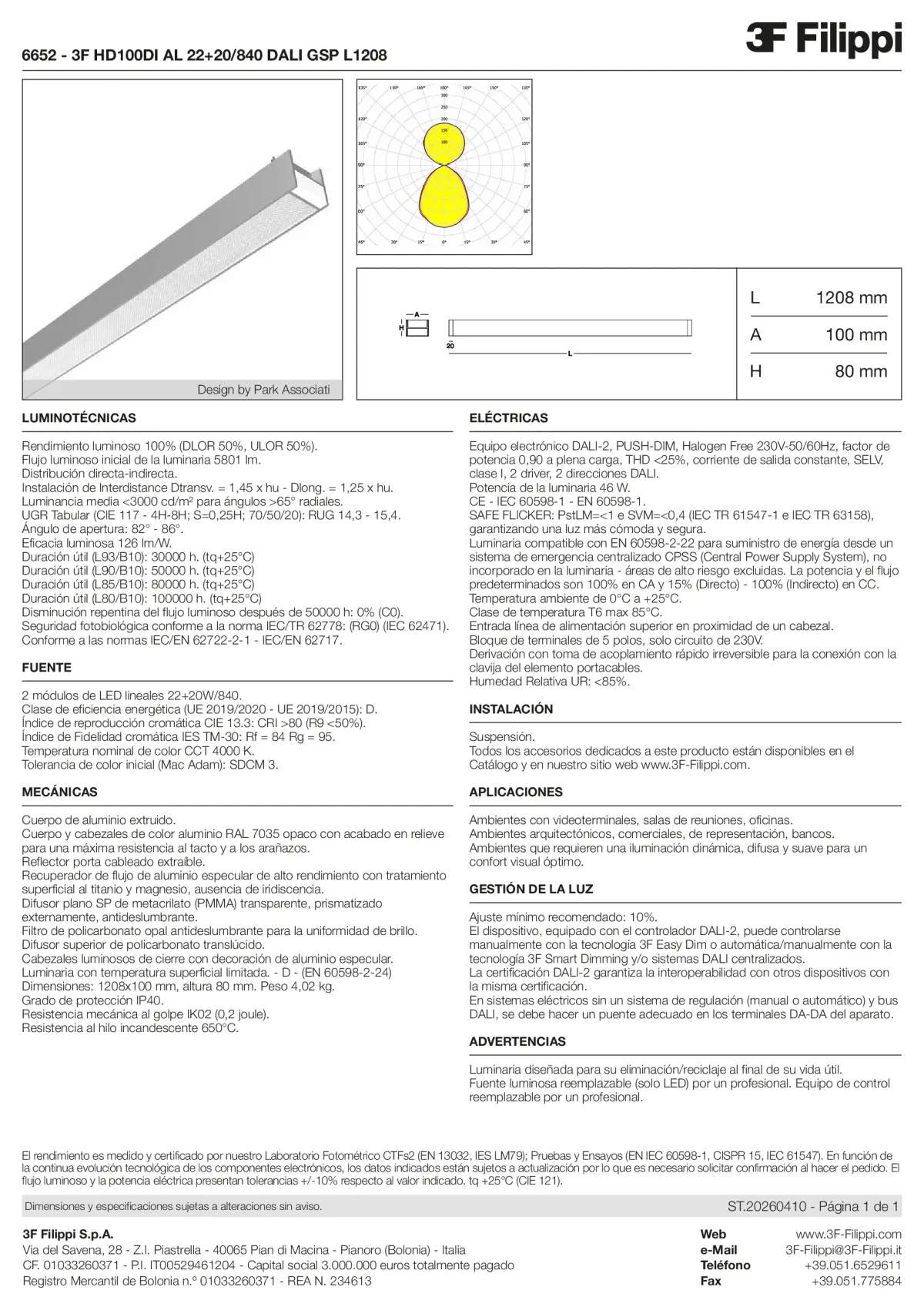 6652 - 3F HD100DI AL 22+20-840 DALI GSP L1208 - Datasheet - es