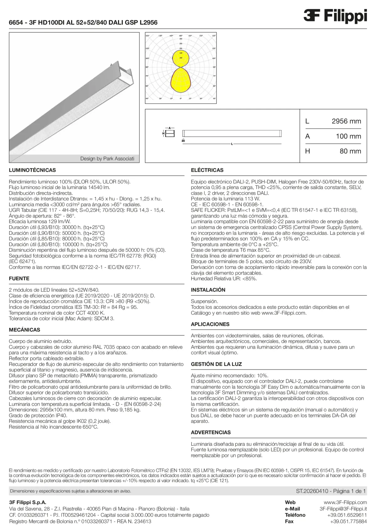 6654 - 3F HD100DI AL 52+52-840 DALI GSP L2956 - Datasheet - es