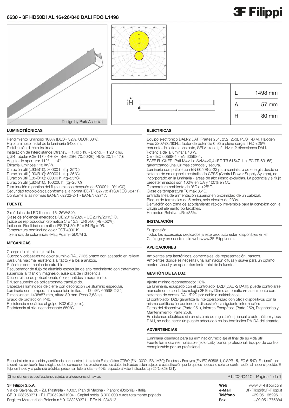 6630 - 3F HD50DI AL 16+26-840 DALI FDO L1498 - Datasheet - es