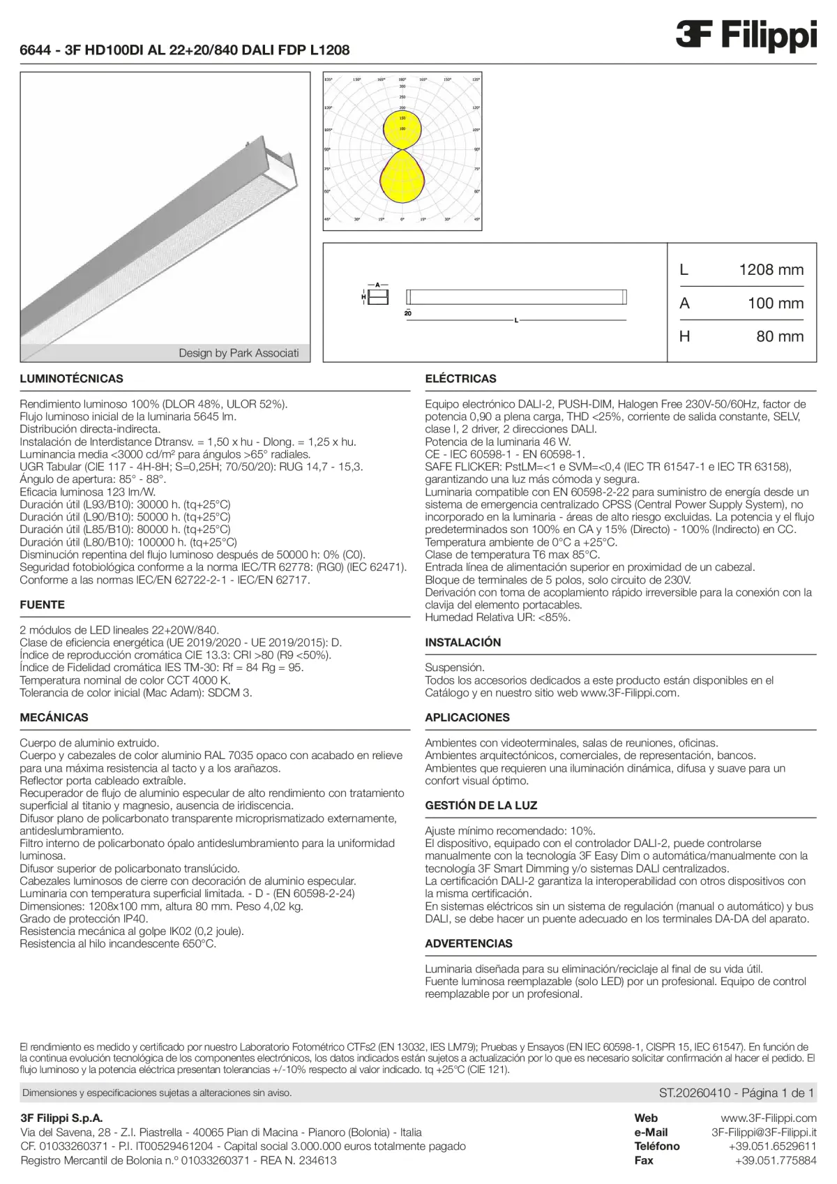 6644 - 3F HD100DI AL 22+20-840 DALI FDP L1208 - Datasheet - es
