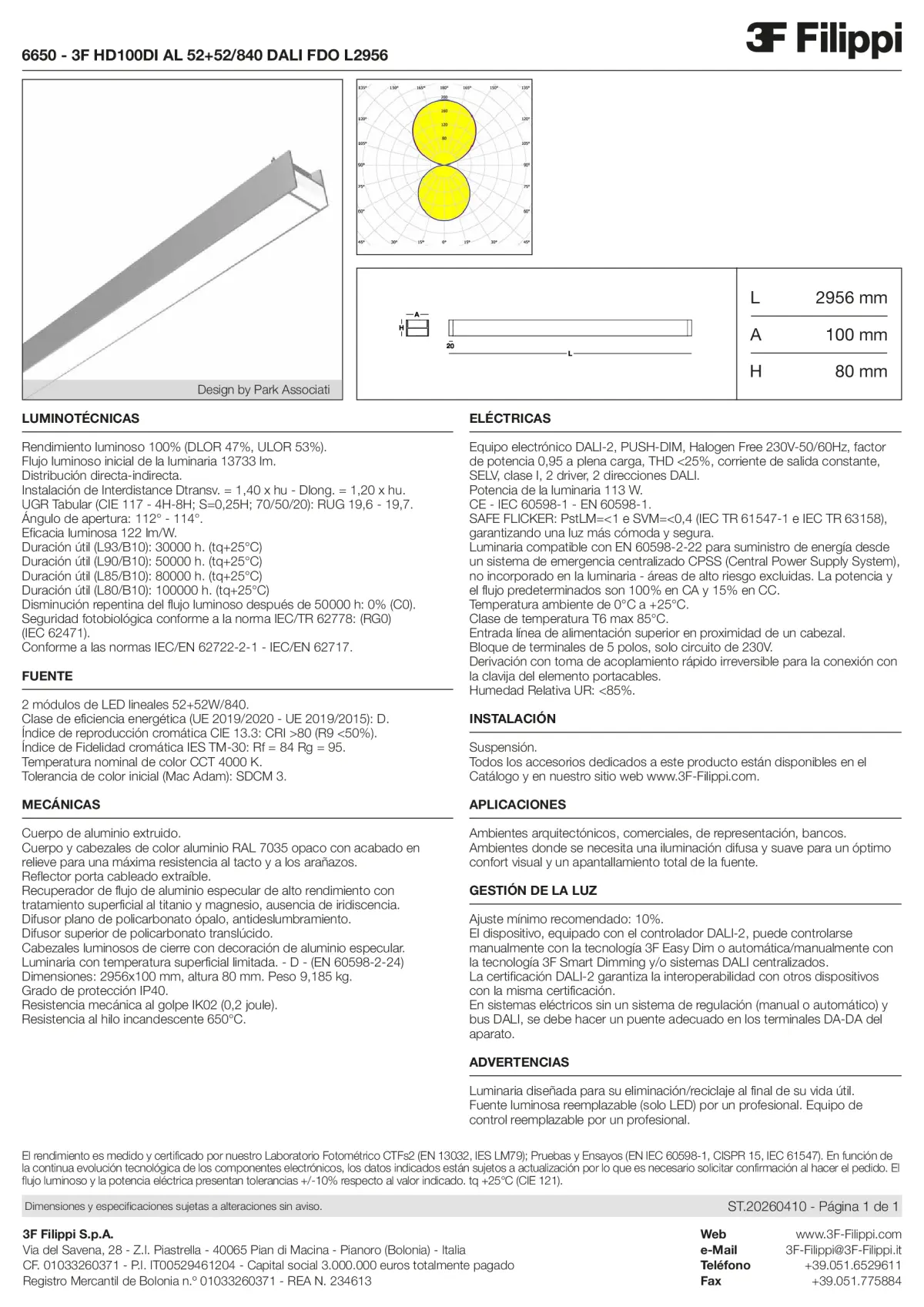 6650 - 3F HD100DI AL 52+52-840 DALI FDO L2956 - Datasheet - es