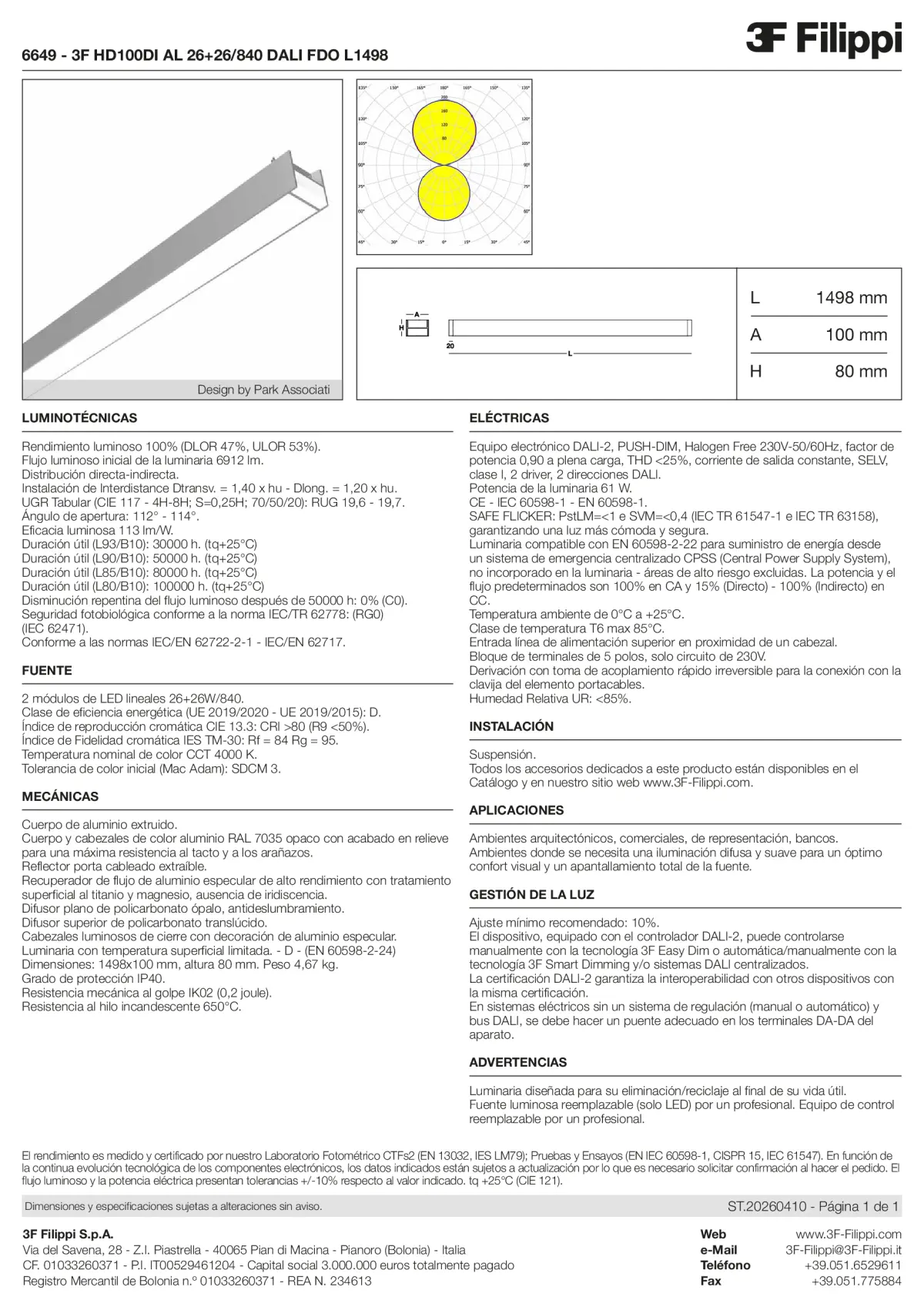 6649 - 3F HD100DI AL 26+26-840 DALI FDO L1498 - Datasheet - es
