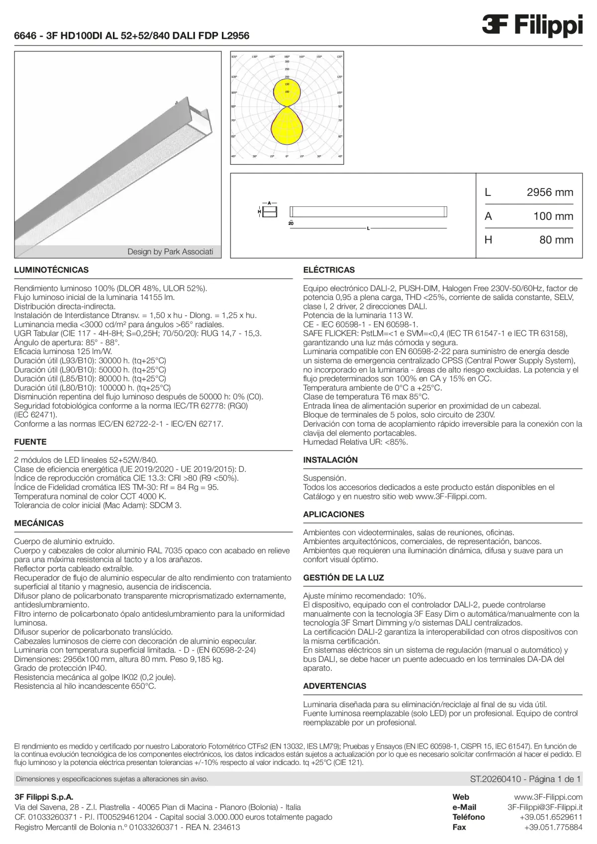 6646 - 3F HD100DI AL 52+52-840 DALI FDP L2956 - Datasheet - es