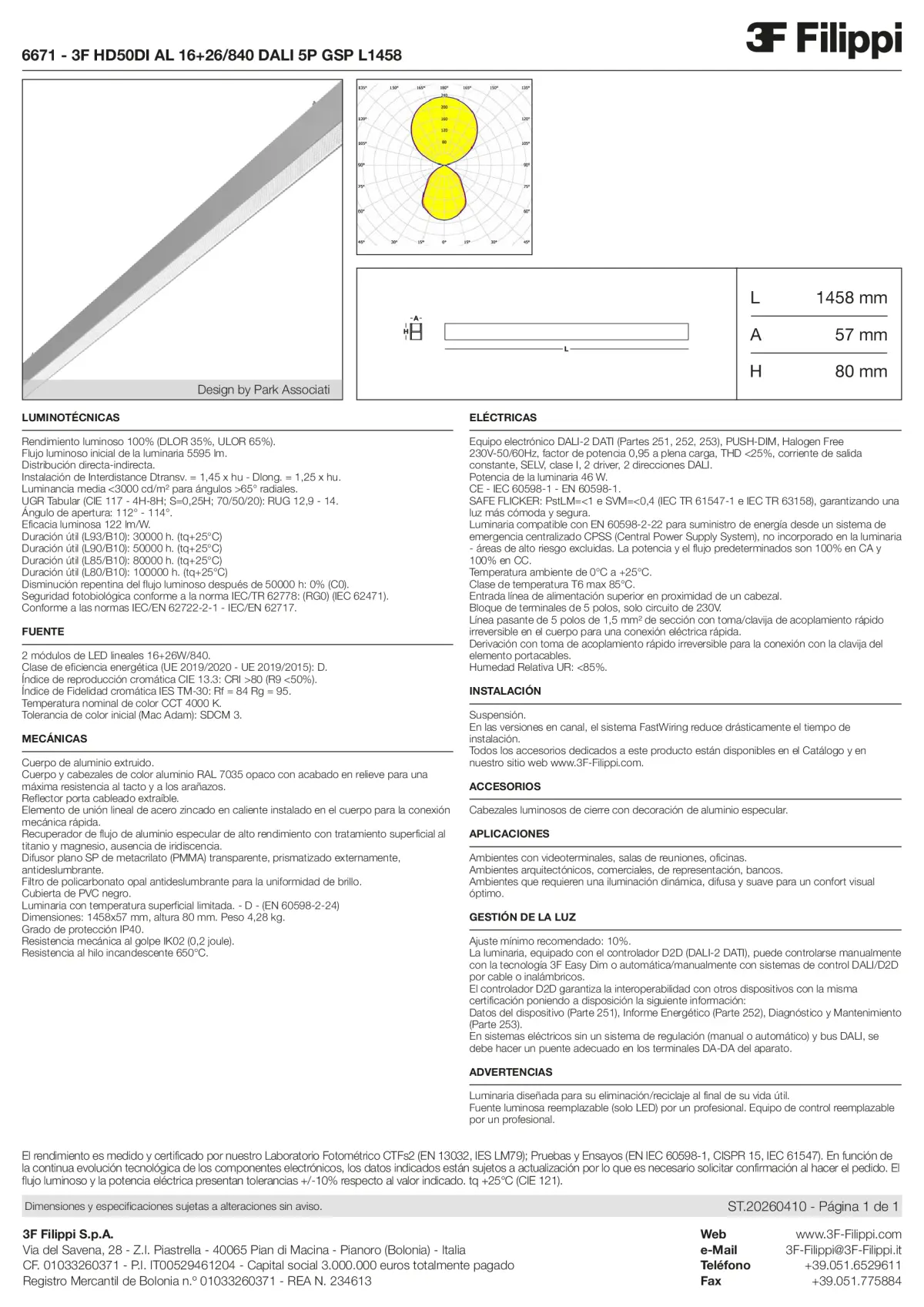 6671 - 3F HD50DI AL 16+26-840 DALI 5P GSP L1458 - Datasheet - es