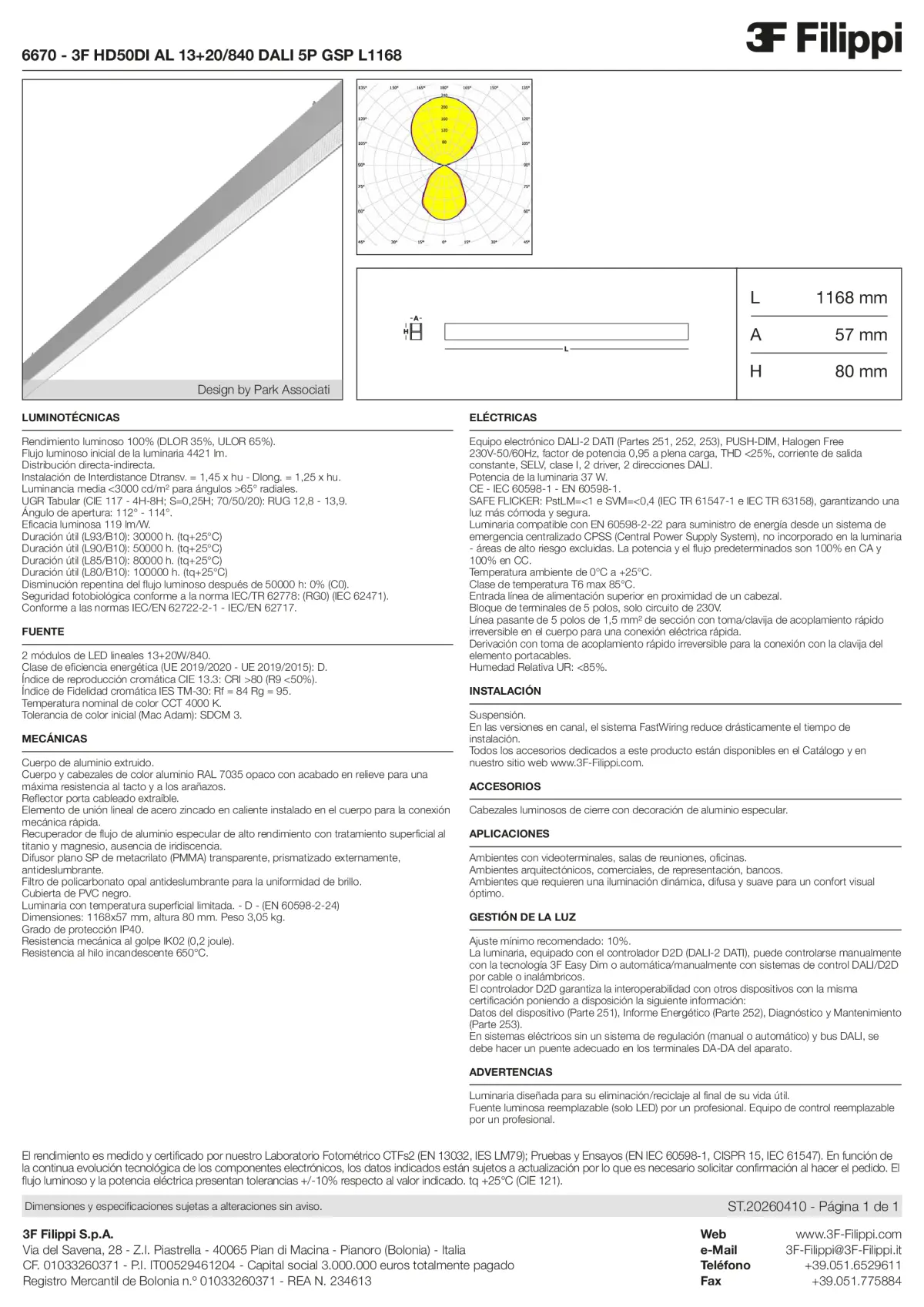 6670 - 3F HD50DI AL 13+20-840 DALI 5P GSP L1168 - Datasheet - es