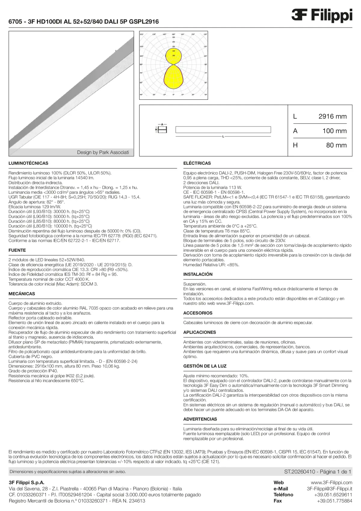 6705 - 3F HD100DI AL 52+52-840 DALI 5P GSPL2916 - Datasheet - es