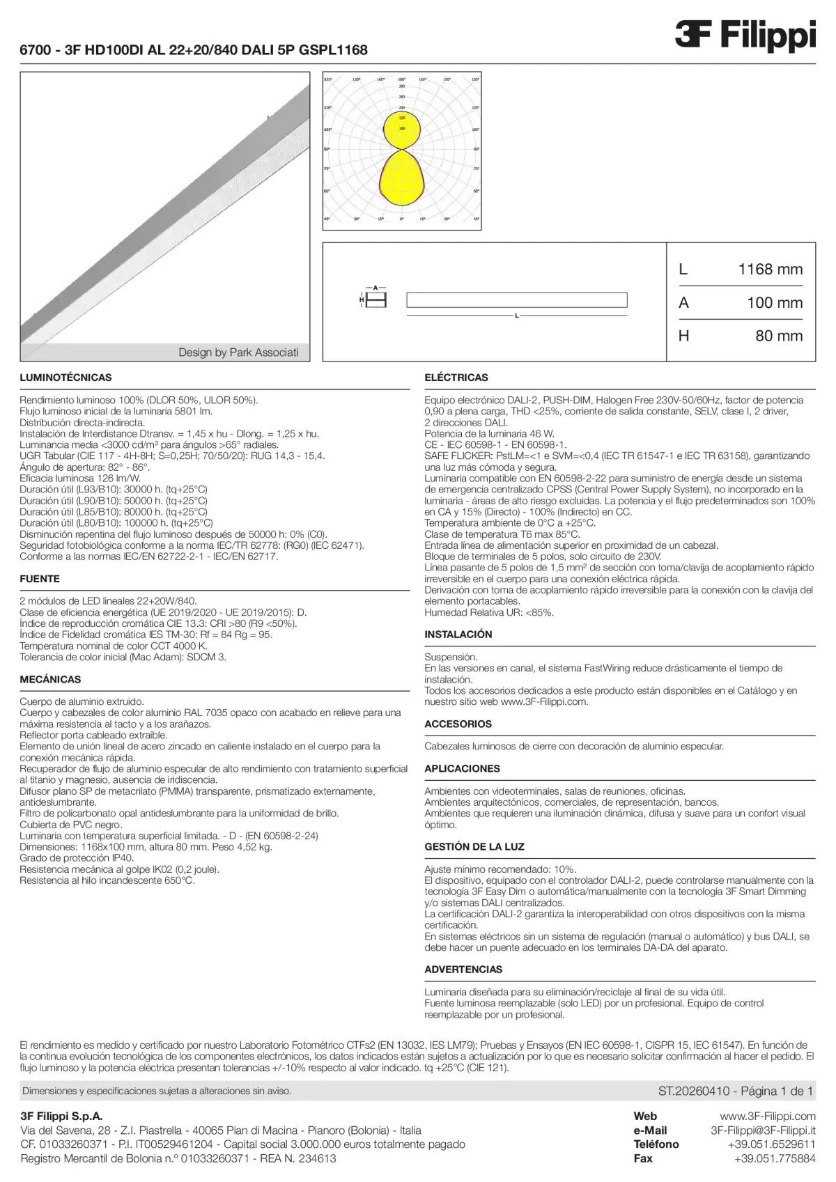6700 - 3F HD100DI AL 22+20-840 DALI 5P GSPL1168 - Datasheet - es