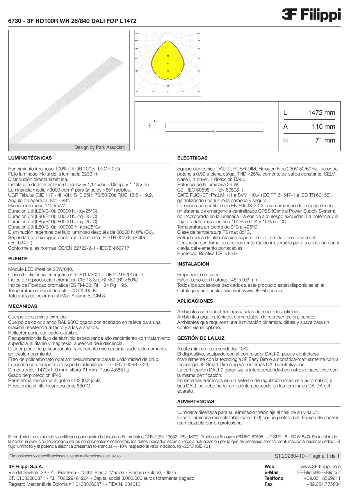 6730 - 3F HD100R WH 26-840 DALI FDP L1472 - Datasheet - es