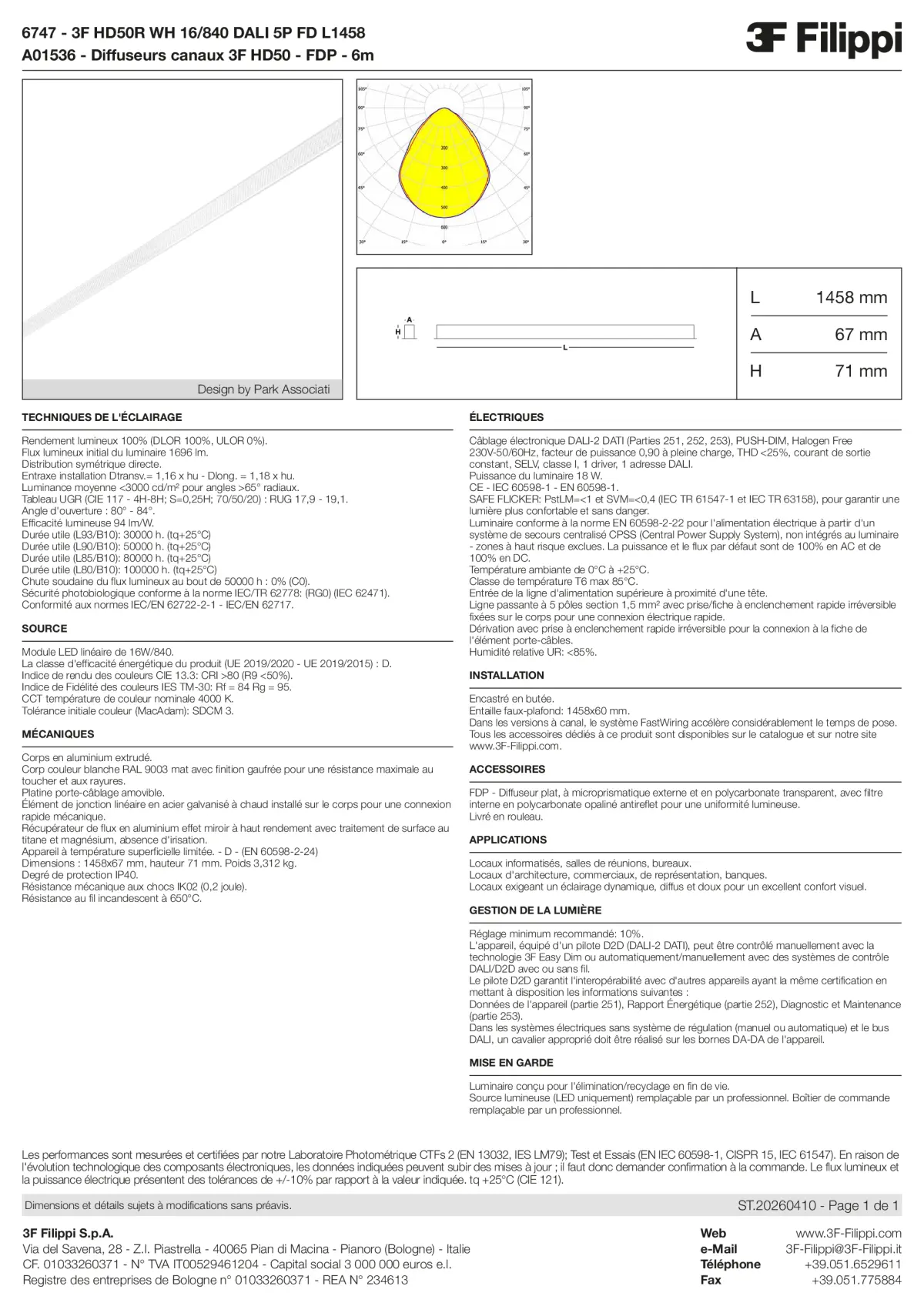 6747+A01536 - 3F HD50R WH 16-840 DALI 5P FD L1458 + FDP - Datasheet - fr