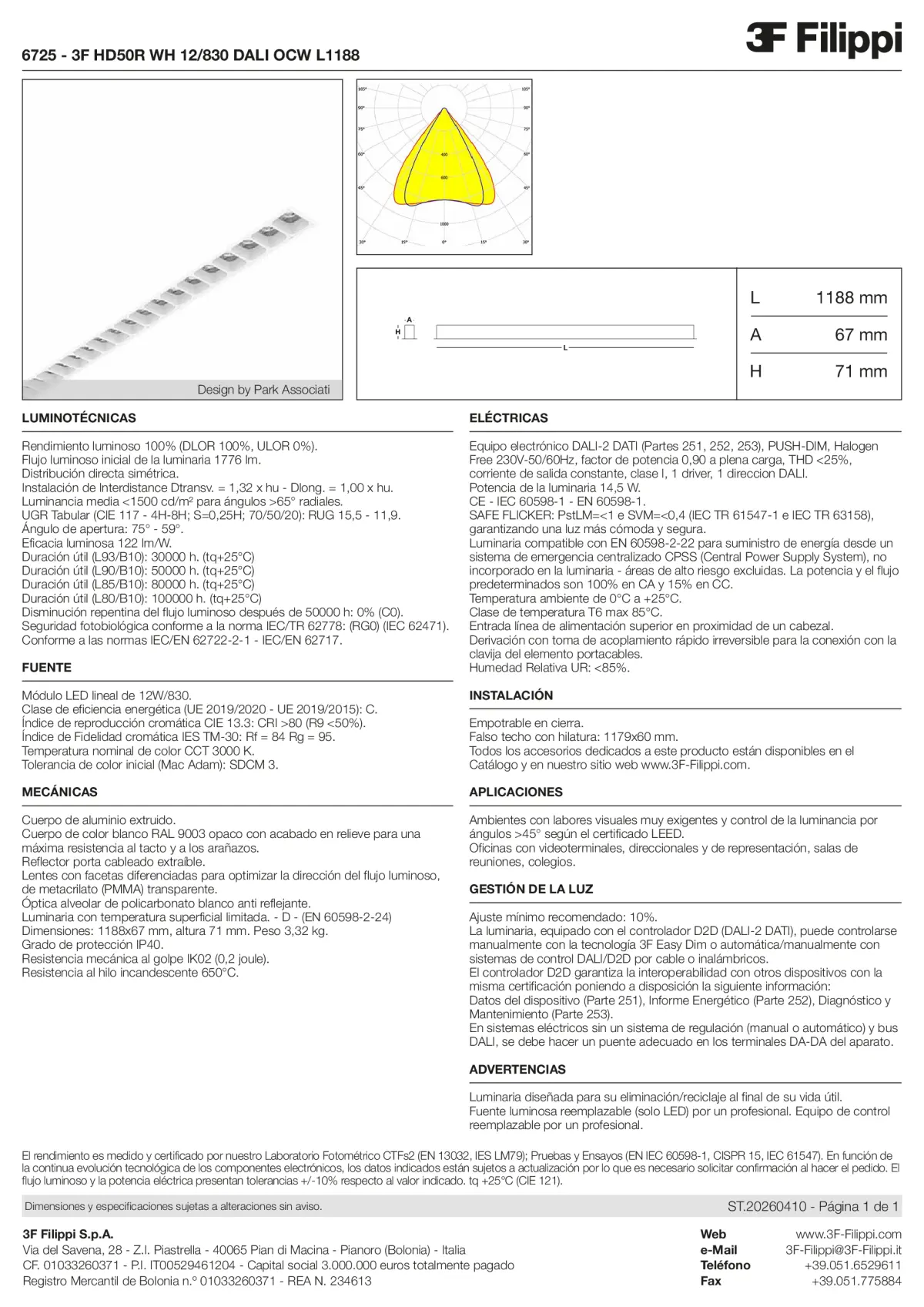 6725 - 3F HD50R WH 12-830 DALI OCW L1188 - Datasheet - es