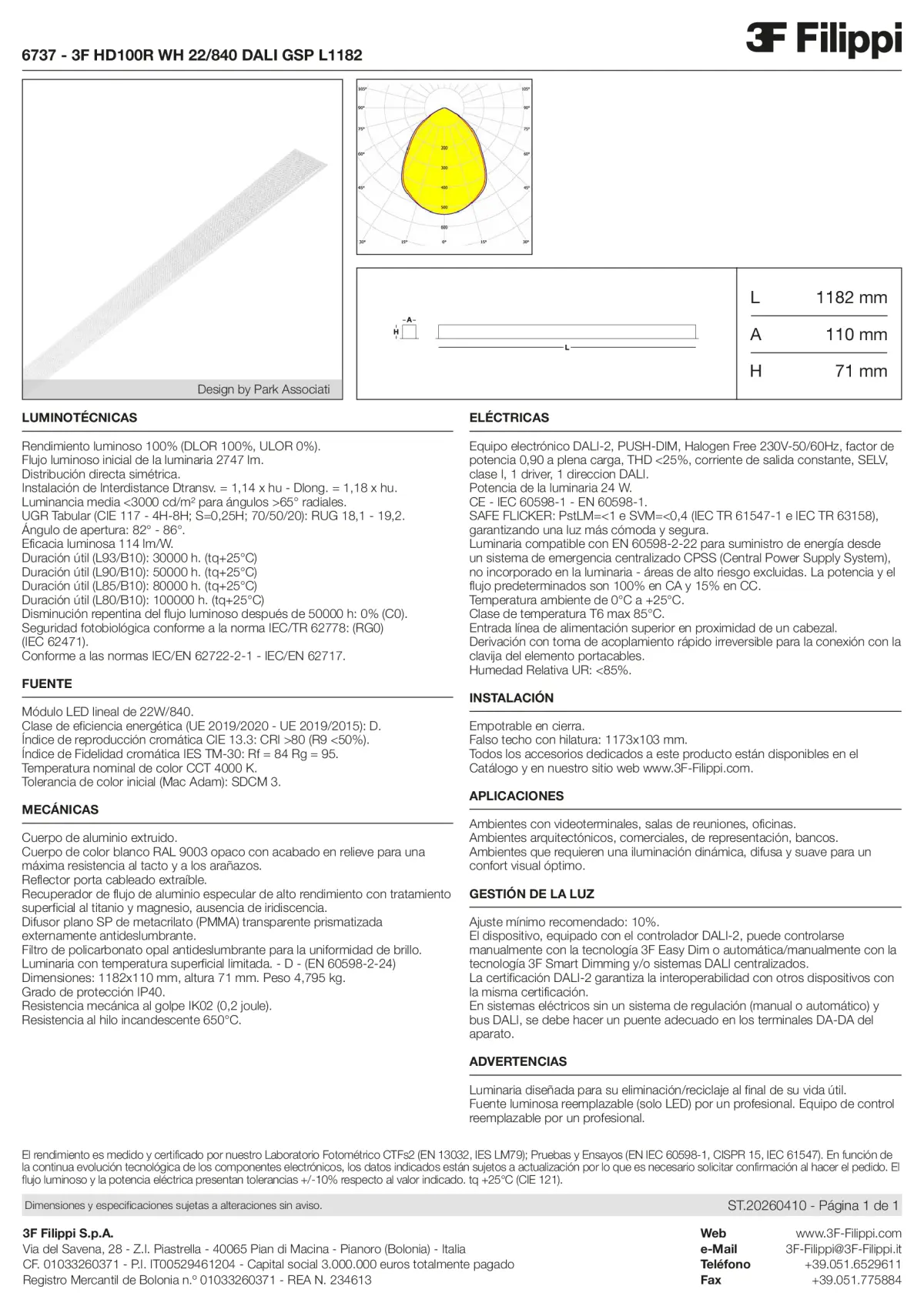 6737 - 3F HD100R WH 22-840 DALI GSP L1182 - Datasheet - es