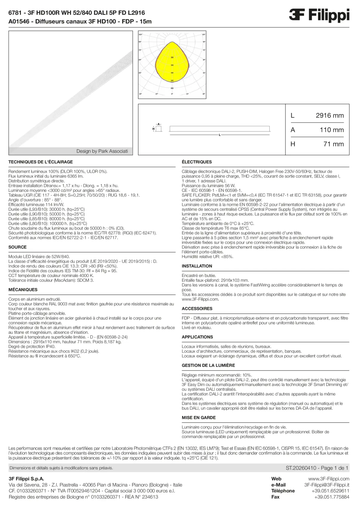 6781+A01546 - 3F HD100R WH 52-840 DALI 5P FD L2916 + FDP - Datasheet - fr