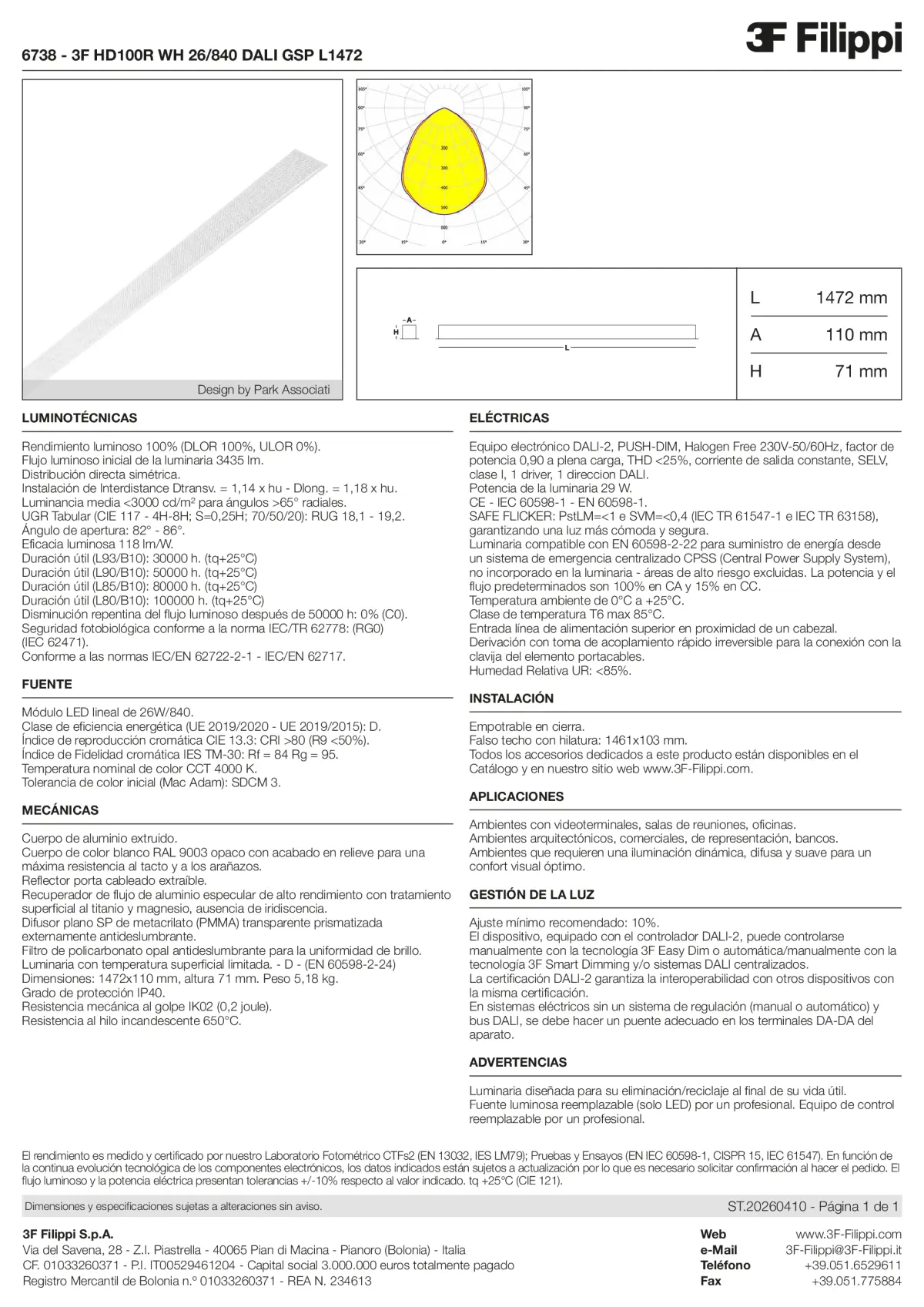 6738 - 3F HD100R WH 26-840 DALI GSP L1472 - Datasheet - es