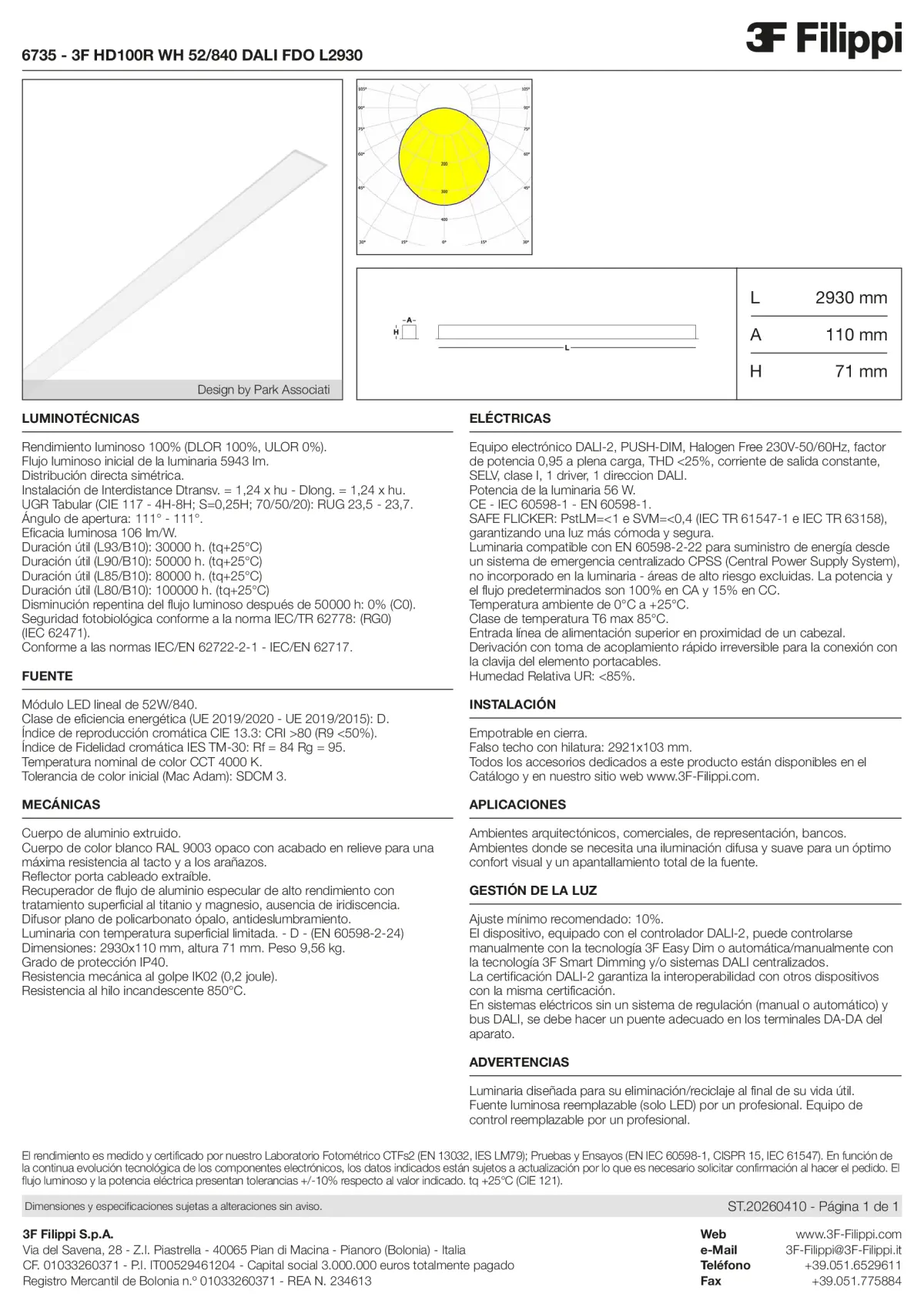 6735 - 3F HD100R WH 52-840 DALI FDO L2930 - Datasheet - es