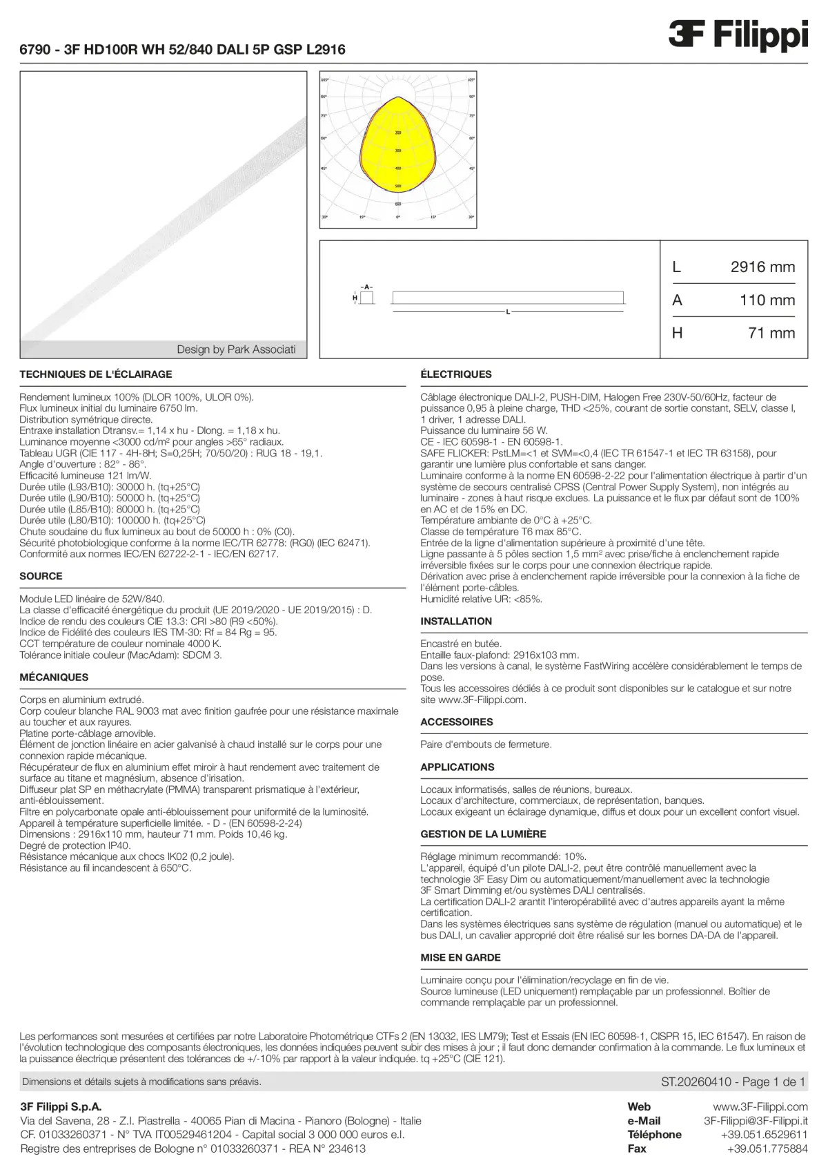 6790 - 3F HD100R WH 52-840 DALI 5P GSP L2916 - Datasheet - fr