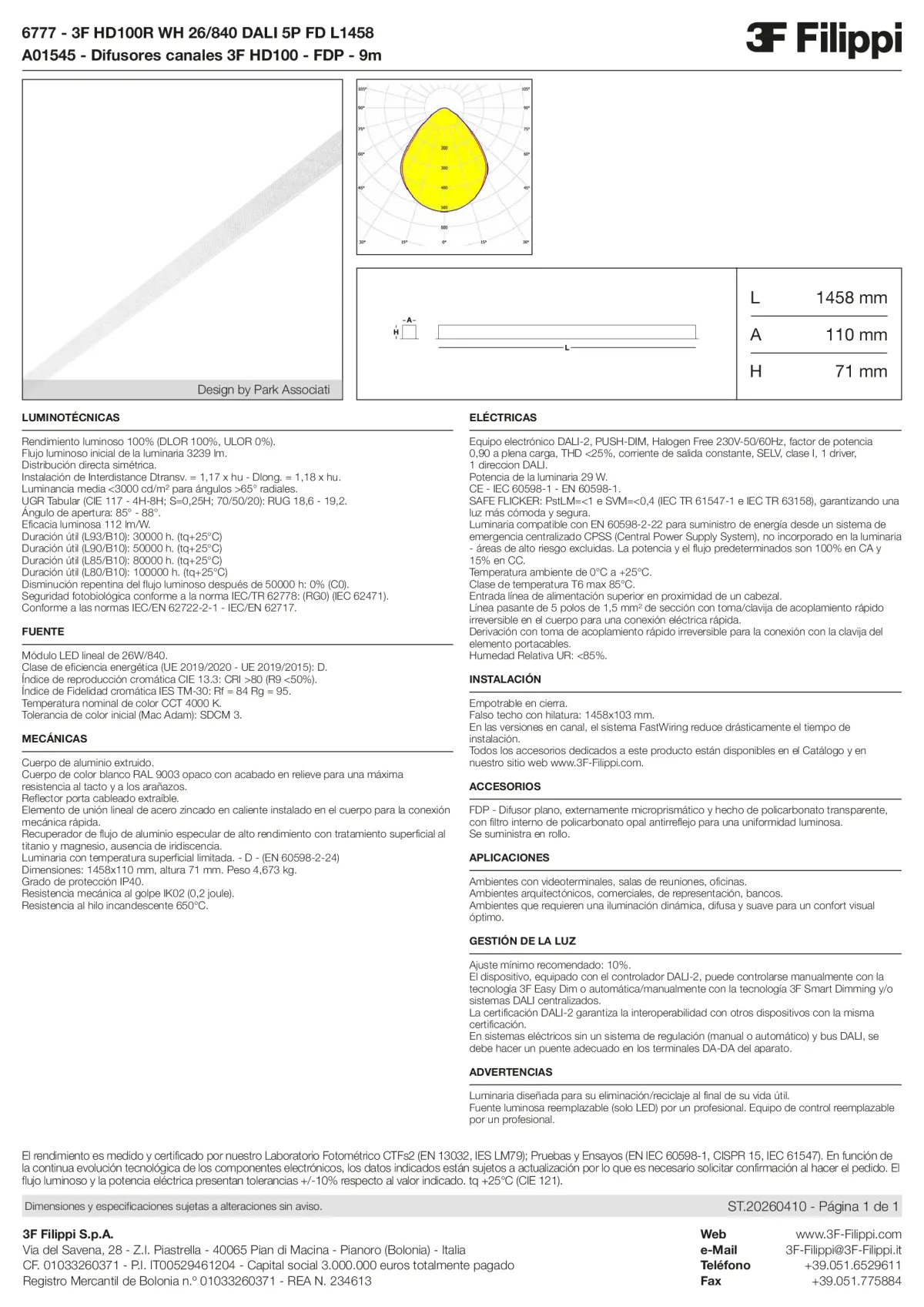6777+A01545 - 3F HD100R WH 26-840 DALI 5P FD L1458 + FDP - Datasheet - es