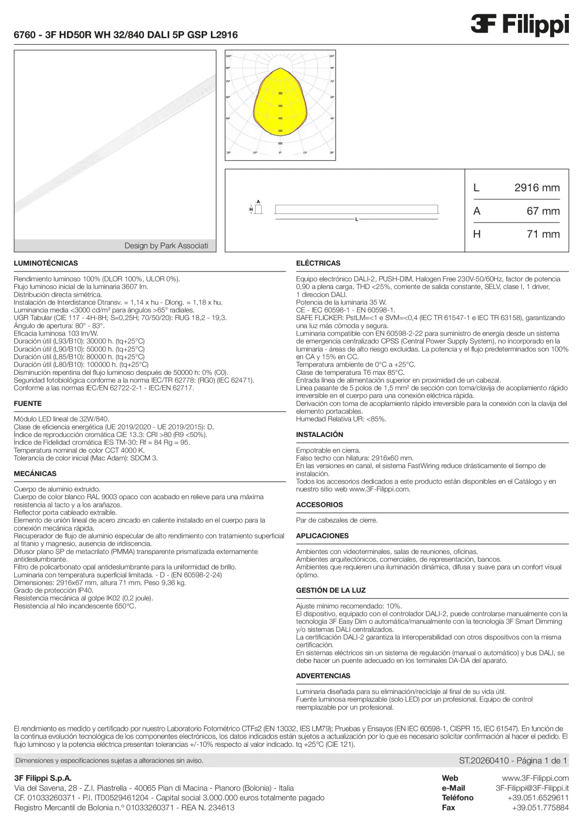 6760 - 3F HD50R WH 32-840 DALI 5P GSP L2916 - Datasheet - es
