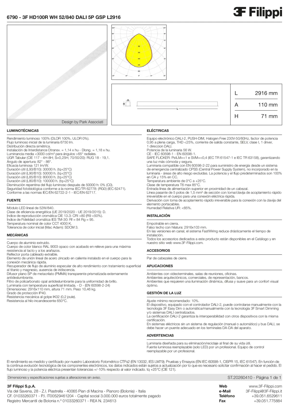 6790 - 3F HD100R WH 52-840 DALI 5P GSP L2916 - Datasheet - es