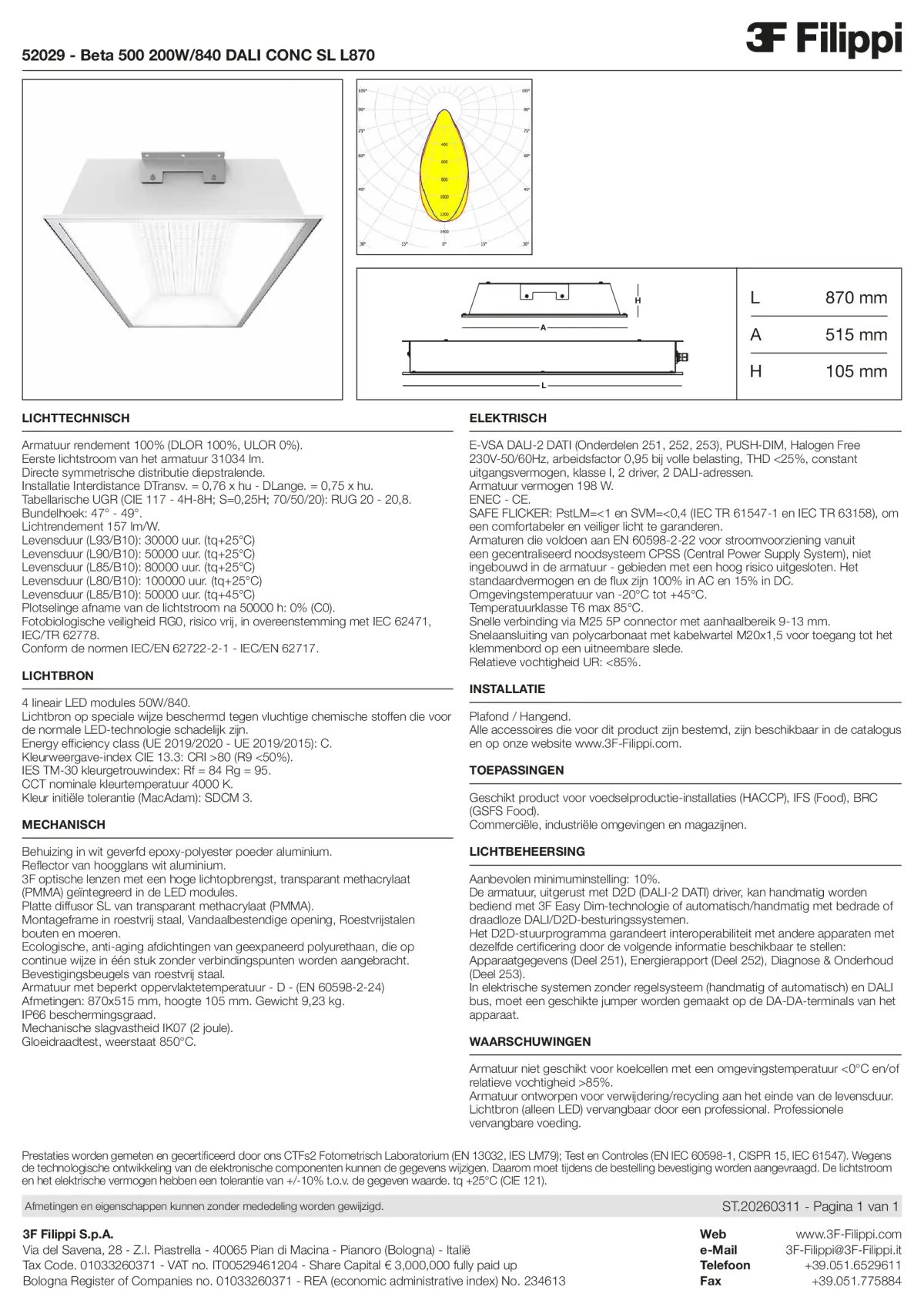 52029 - Beta 500 200W-840 DALI CONC SL L870 - Datasheet - nl