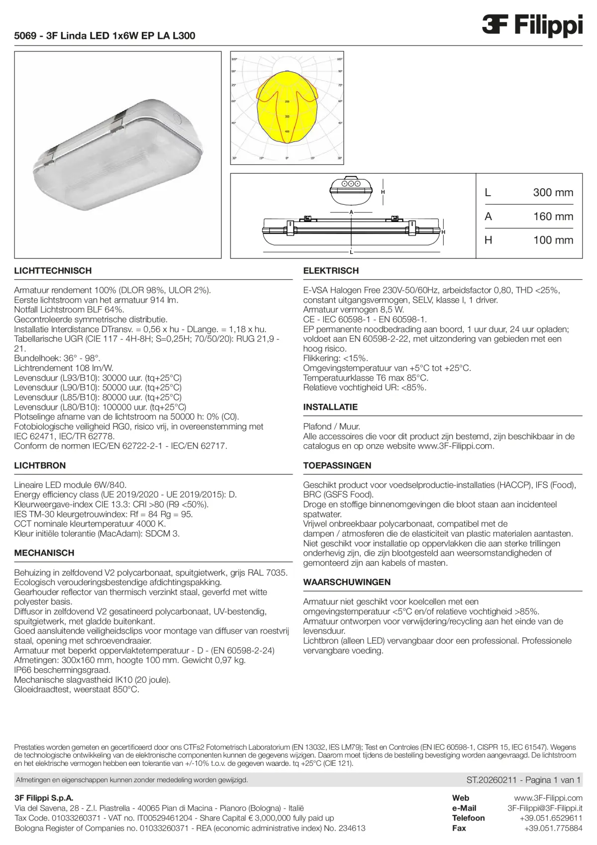 5069 - 3F Linda LED 1x6W EP LA L300 - Datasheet - nl