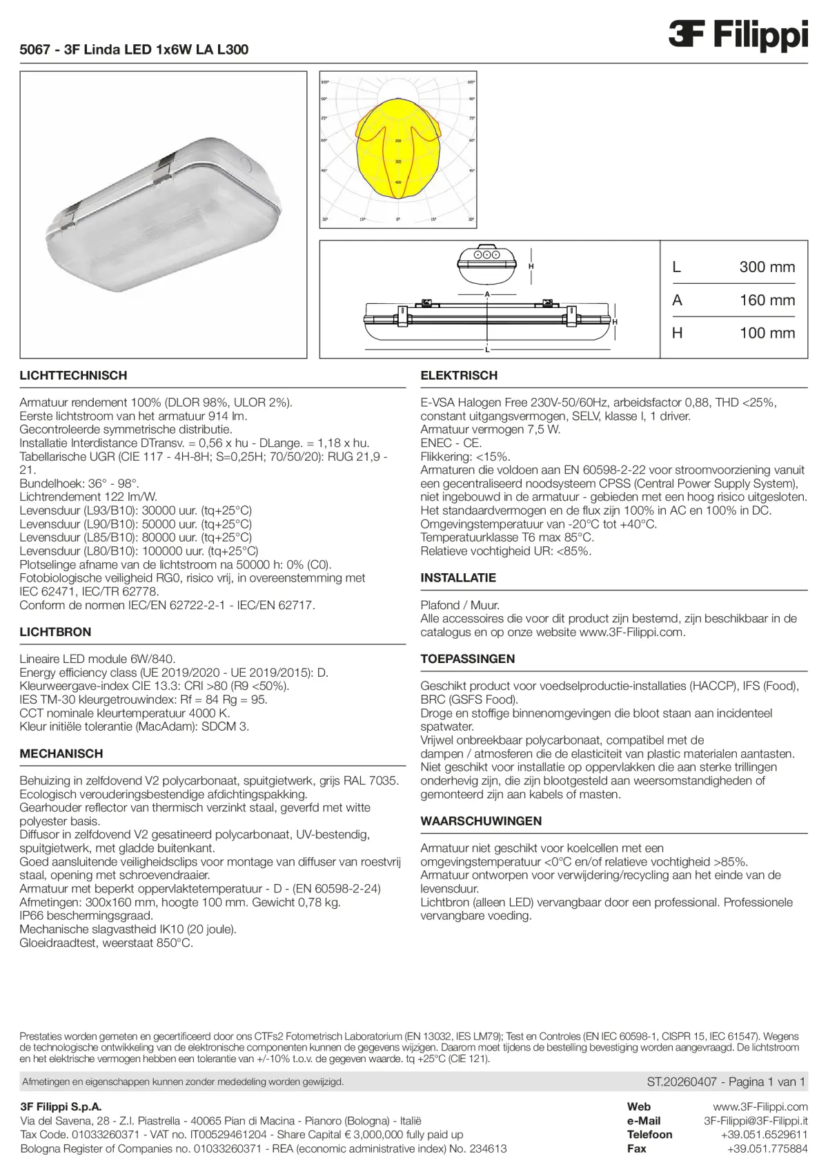 5067 - 3F Linda LED 1x6W LA L300 - Datasheet - nl