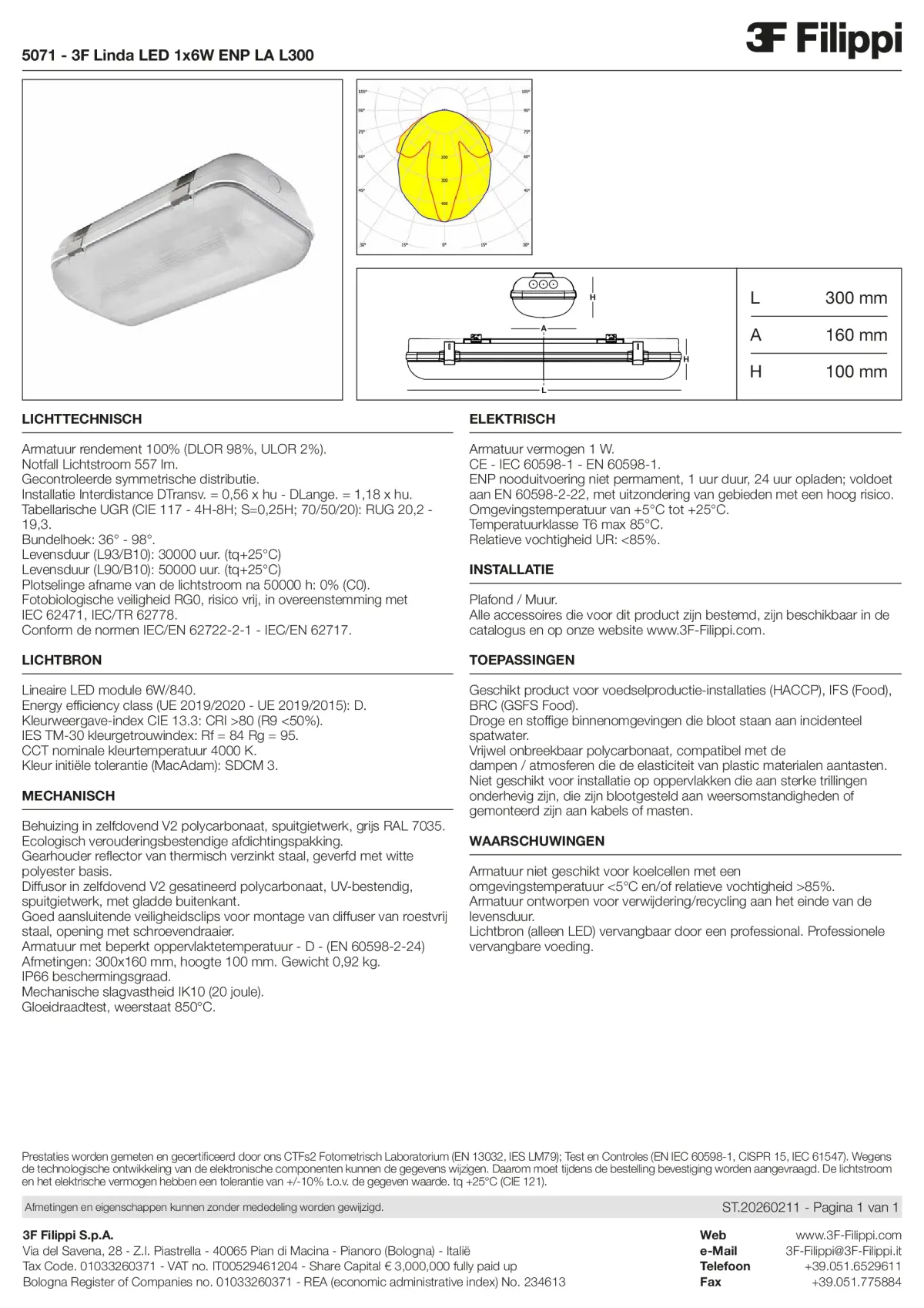 5071 - 3F Linda LED 1x6W ENP LA L300 - Datasheet - nl