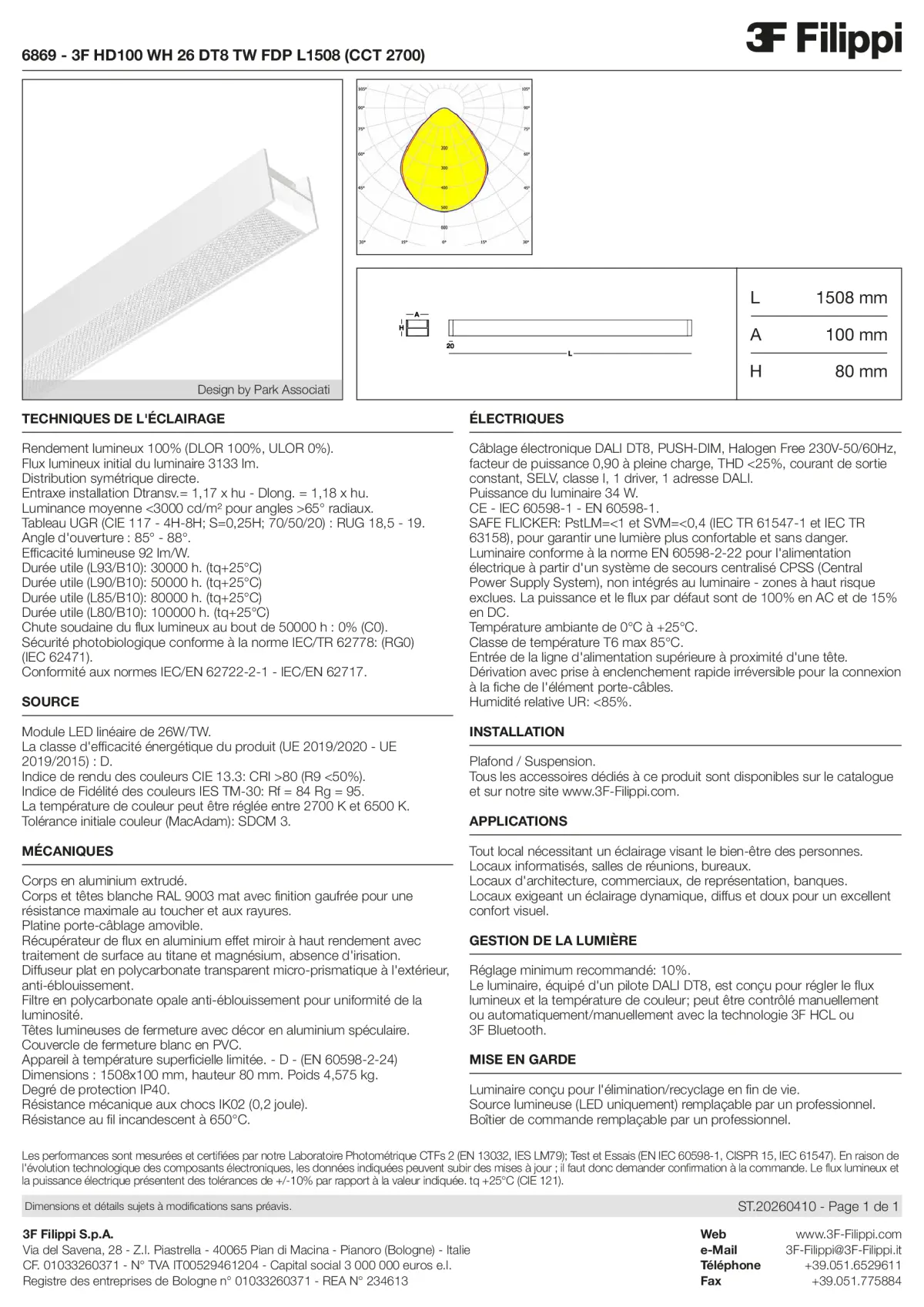 6869 - 3F HD100 WH 26 DT8 TW FDP L1508 (CCT 2700) - Datasheet - fr