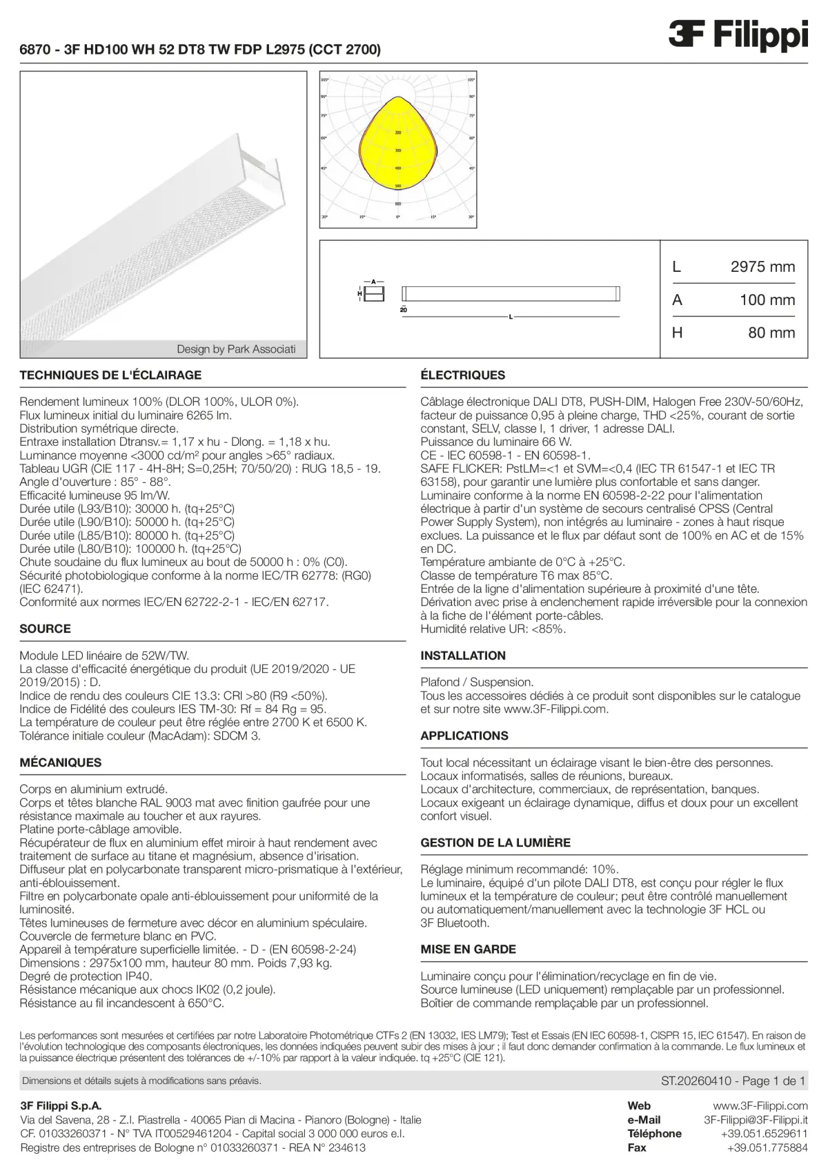 6870 - 3F HD100 WH 52 DT8 TW FDP L2975 (CCT 2700) - Datasheet - fr