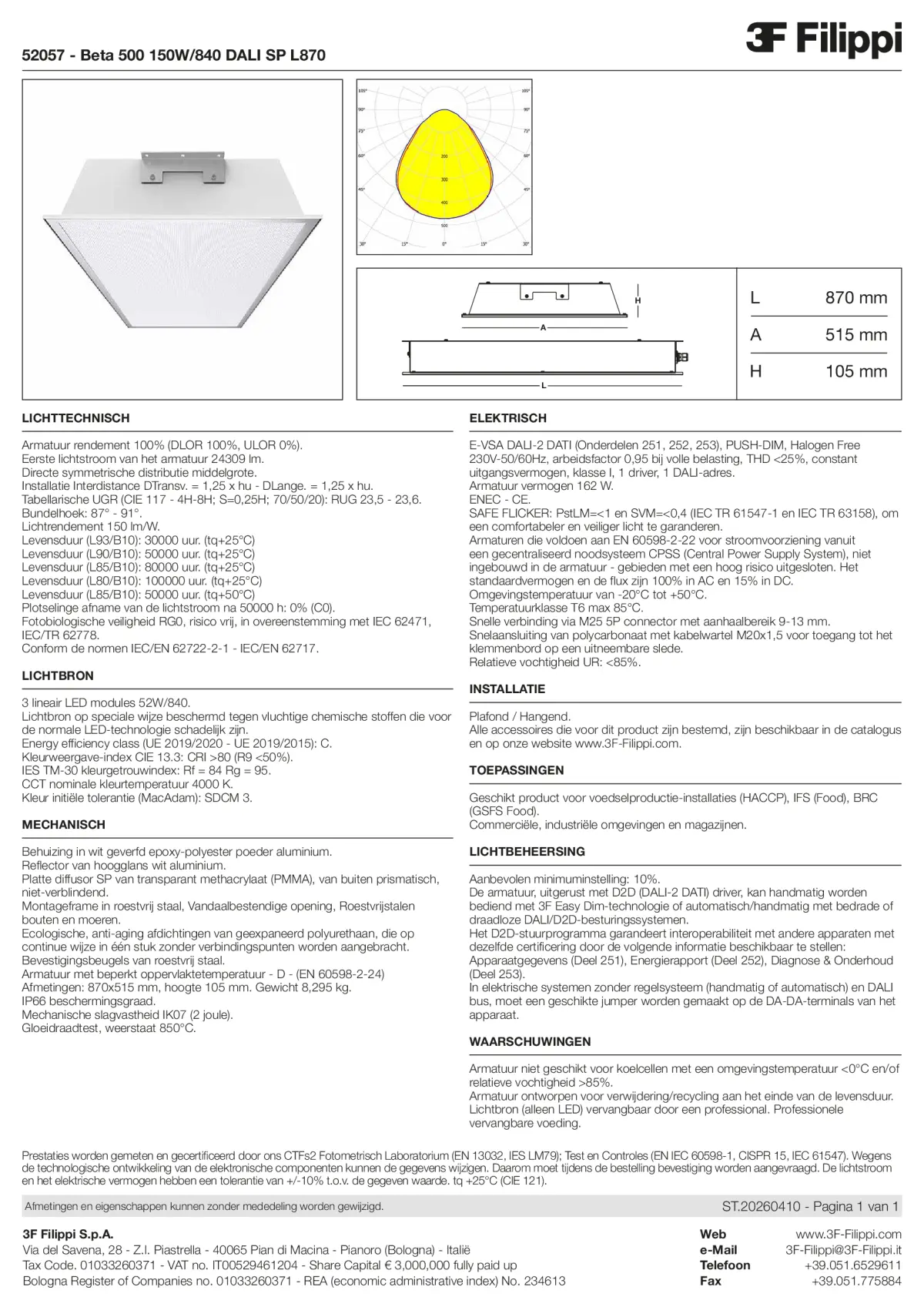 52057 - Beta 500 150W-840 DALI SP L870 - Datasheet - nl