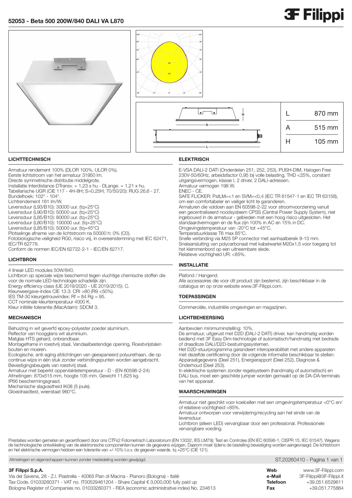 52053 - Beta 500 200W-840 DALI VA L870 - Datasheet - nl