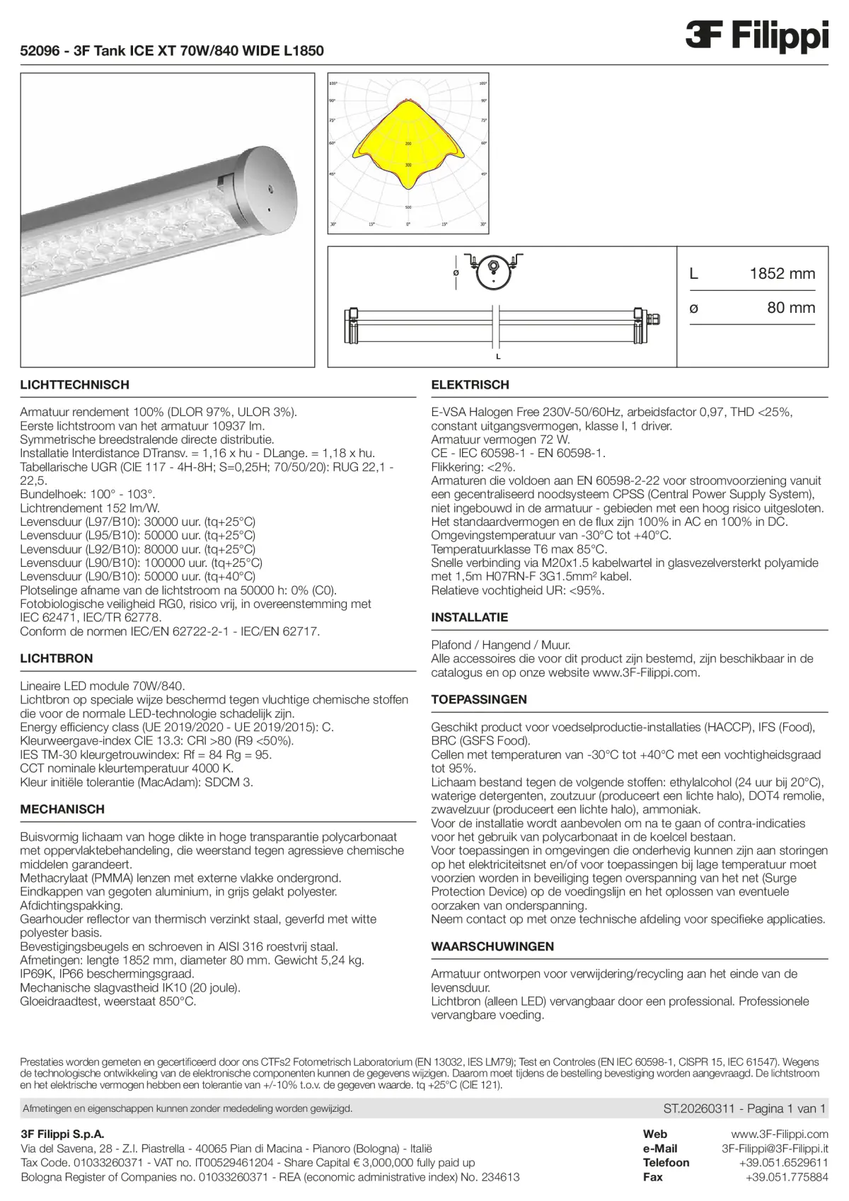 52096 - 3F Tank ICE XT 70W-840 WIDE L1850 - Datasheet - nl
