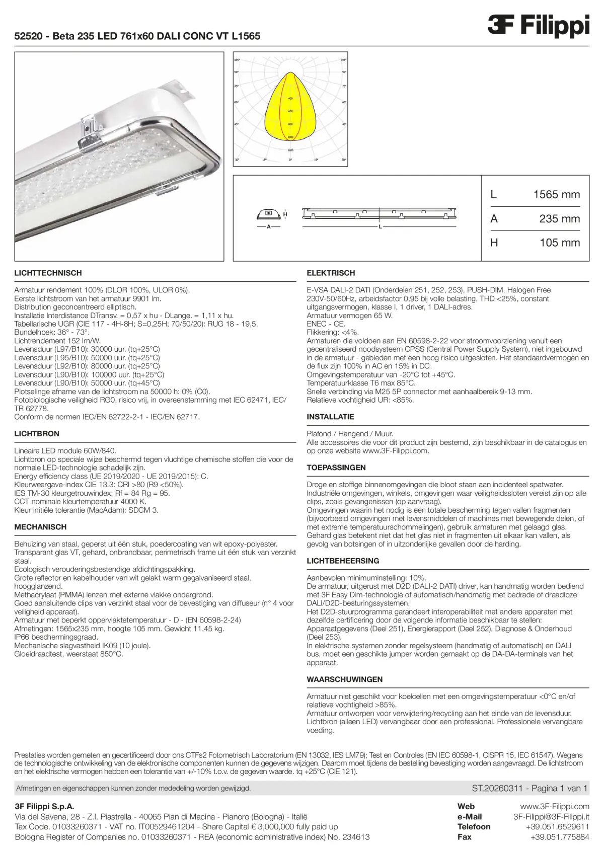 52520 - Beta 235 LED 761x60 DALI CONC VT L1565 - Datasheet - nl