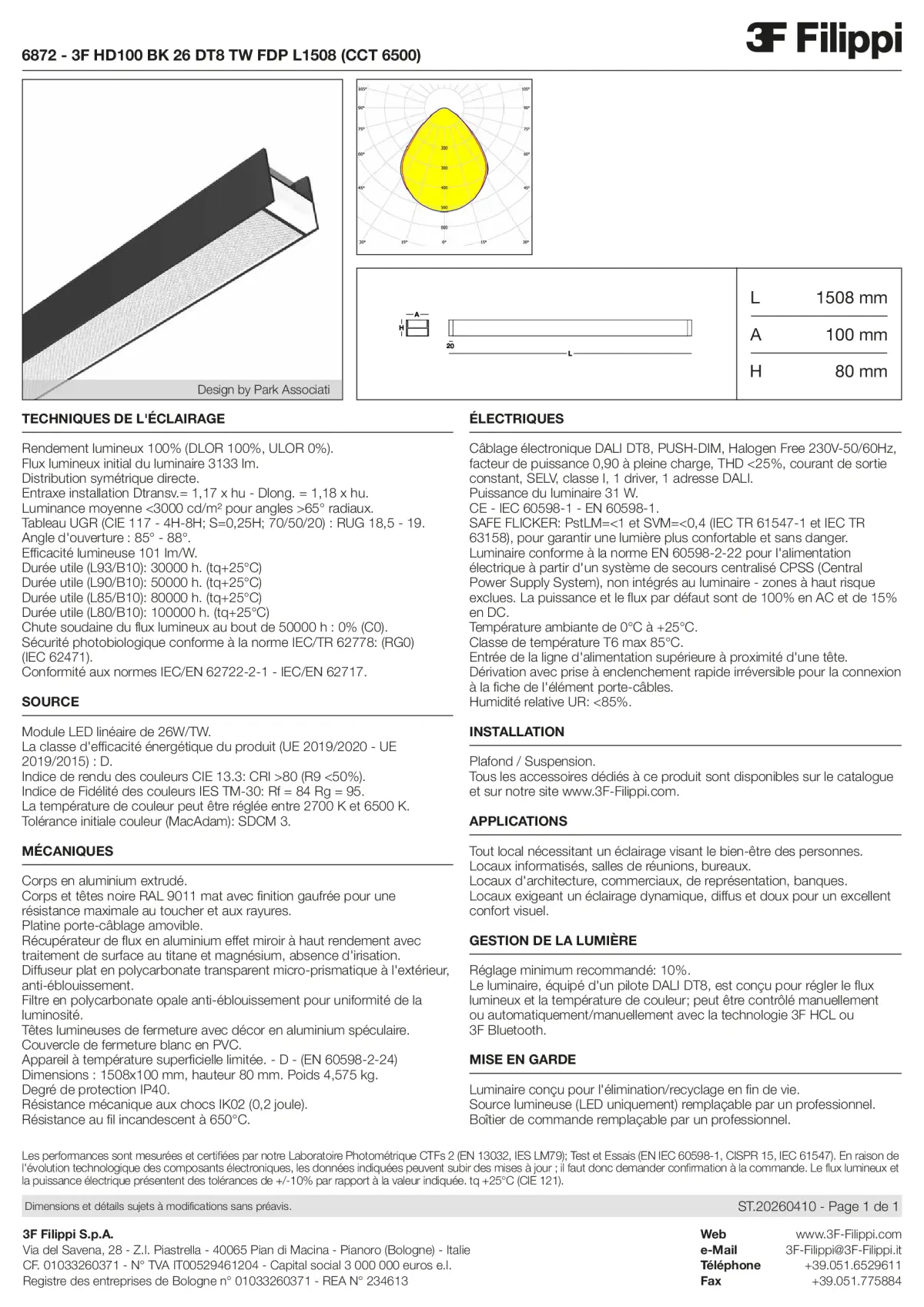 6872 - 3F HD100 BK 26 DT8 TW FDP L1508 (CCT 6500) - Datasheet - fr
