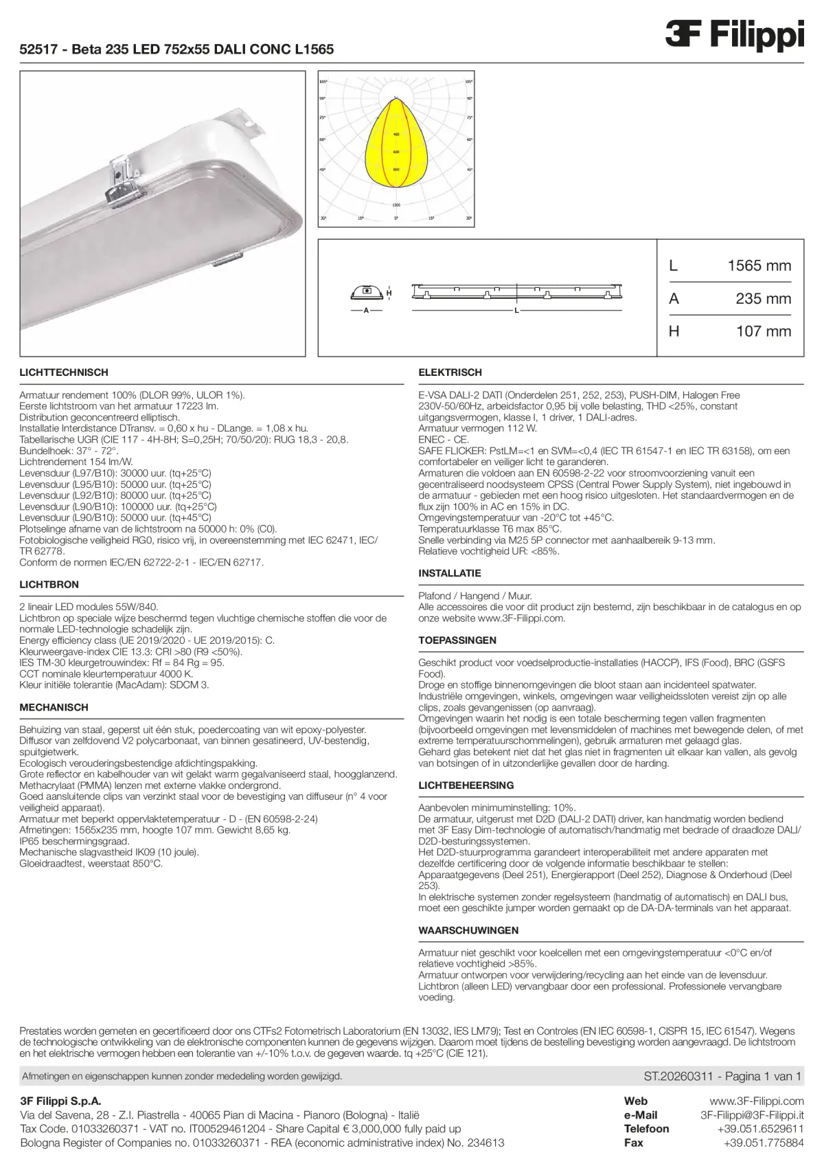 52517 - Beta 235 LED 752x55 DALI CONC L1565 - Datasheet - nl