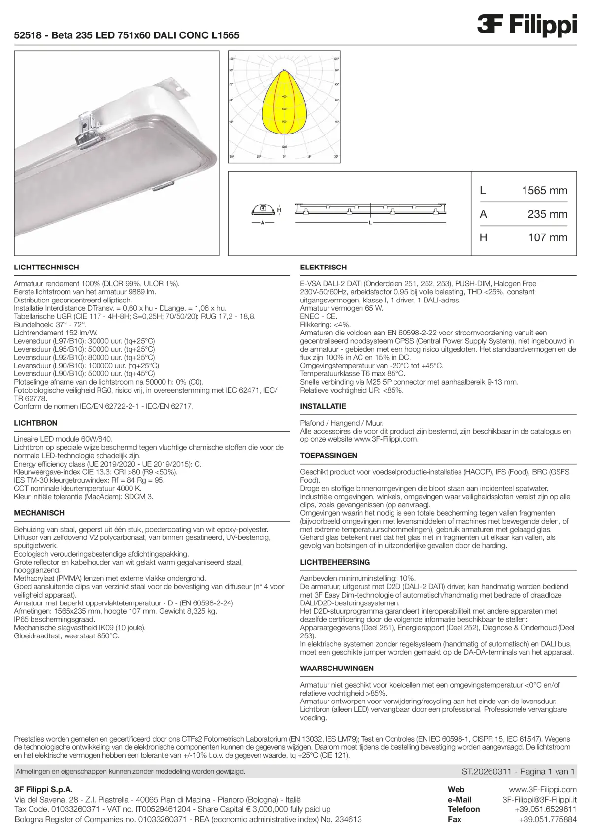 52518 - Beta 235 LED 751x60 DALI CONC L1565 - Datasheet - nl