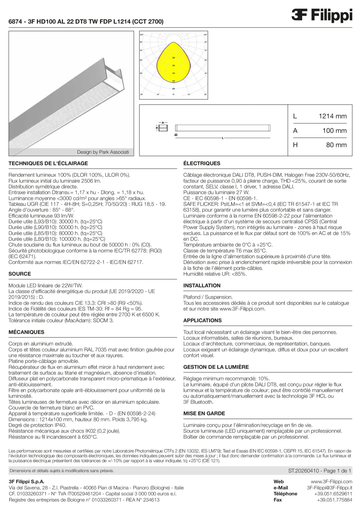 6874 - 3F HD100 AL 22 DT8 TW FDP L1214 (CCT 2700) - Datasheet - fr