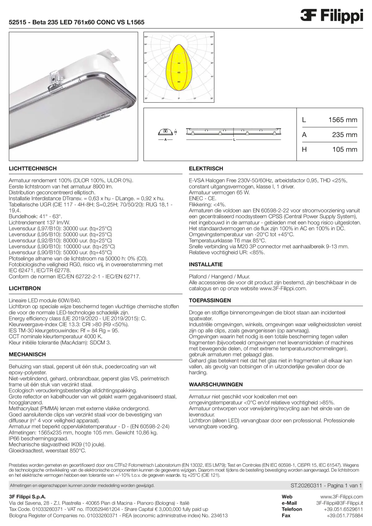 52515 - Beta 235 LED 761x60 CONC VS L1565 - Datasheet - nl