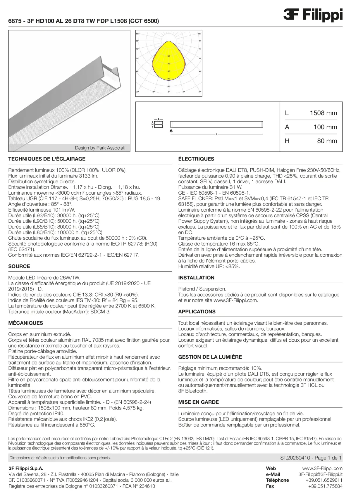 6875 - 3F HD100 AL 26 DT8 TW FDP L1508 (CCT 6500) - Datasheet - fr