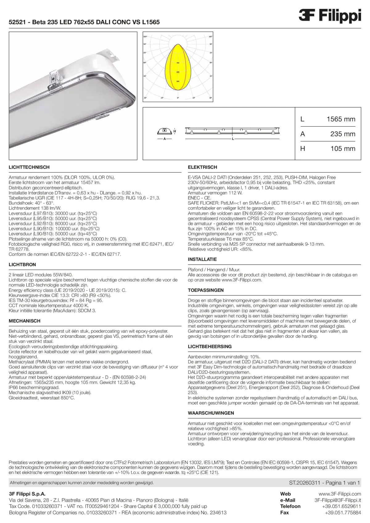 52521 - Beta 235 LED 762x55 DALI CONC VS L1565 - Datasheet - nl