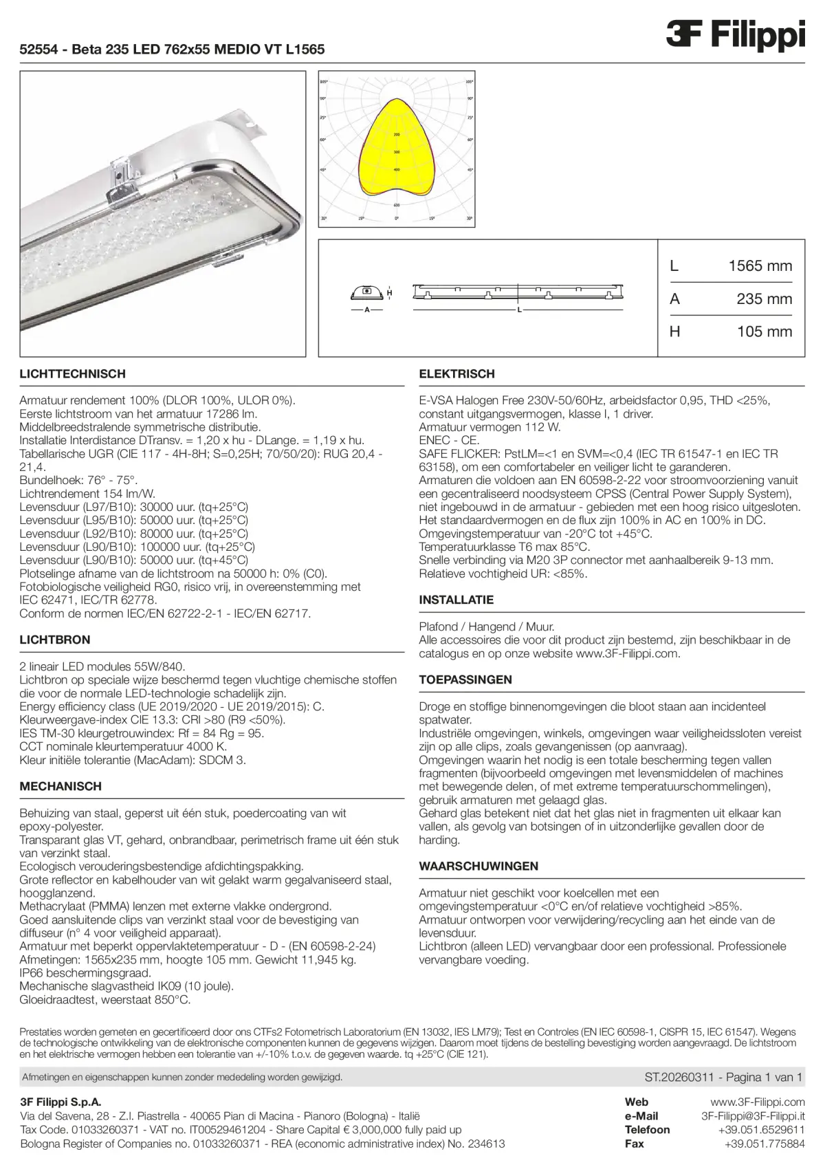52554 - Beta 235 LED 762x55 MEDIO VT L1565 - Datasheet - nl