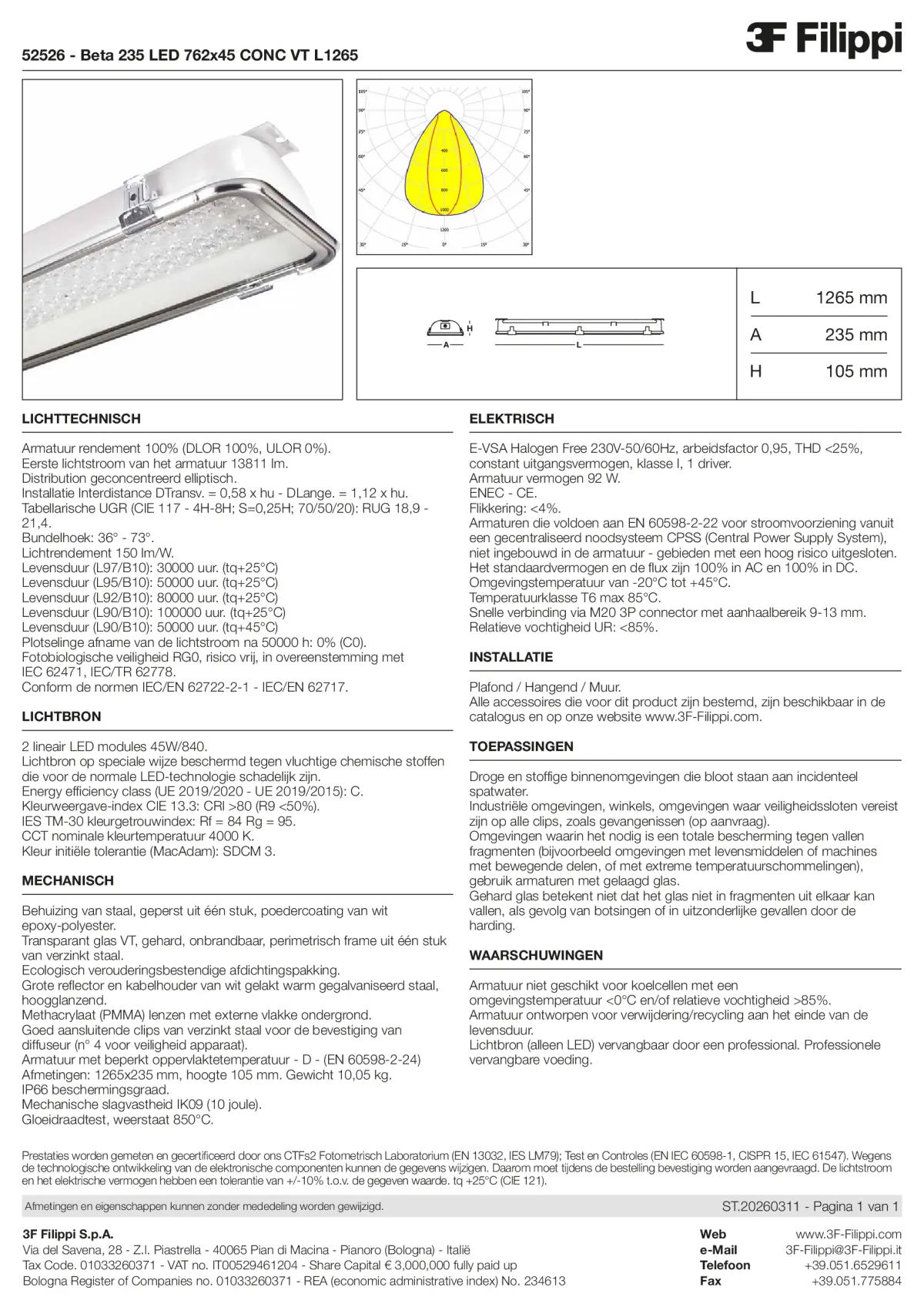52526 - Beta 235 LED 762x45 CONC VT L1265 - Datasheet - nl