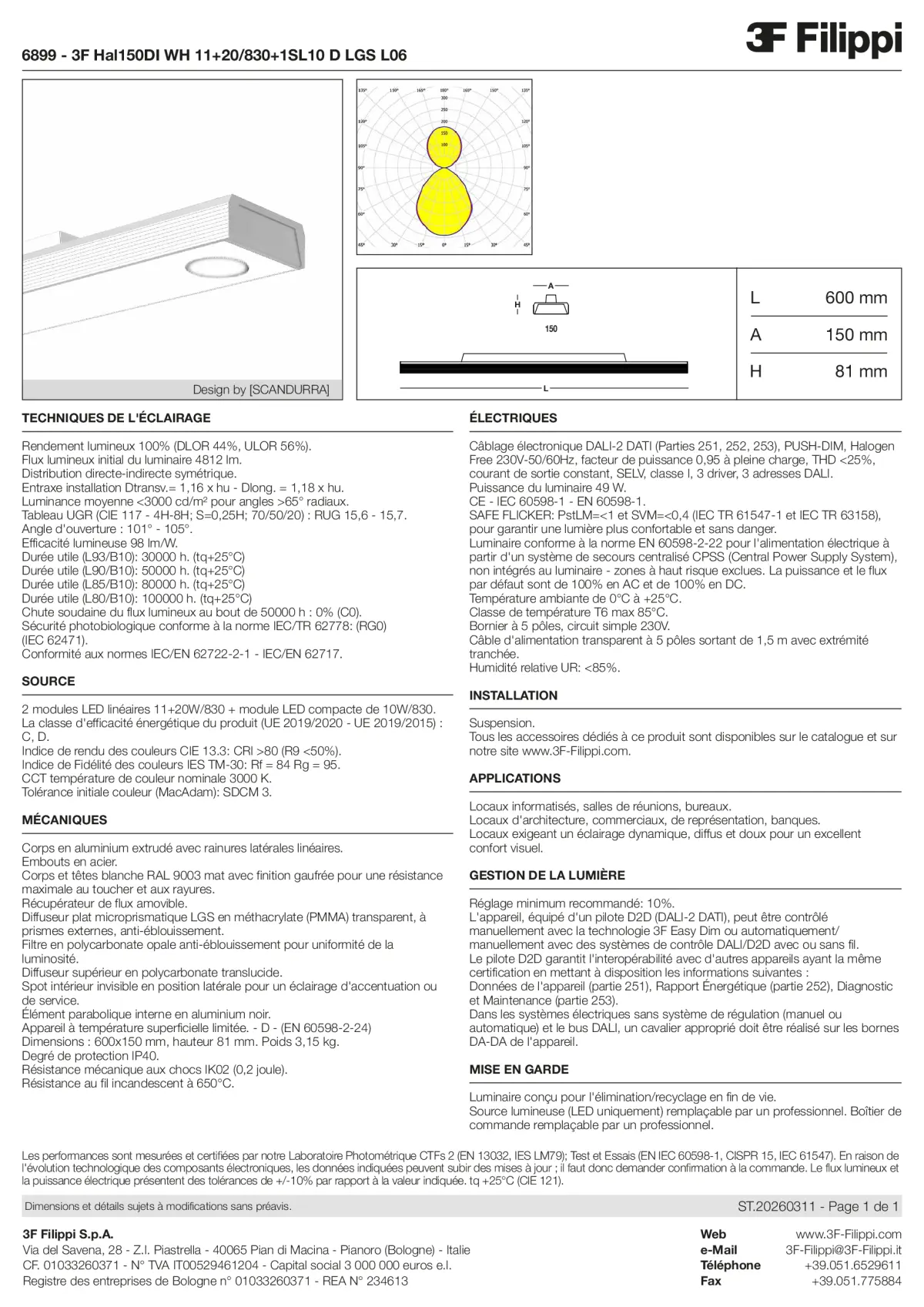 6899 - 3F Hal150DI WH 11+20-830+1SL10 D LGS L06 - Datasheet - fr